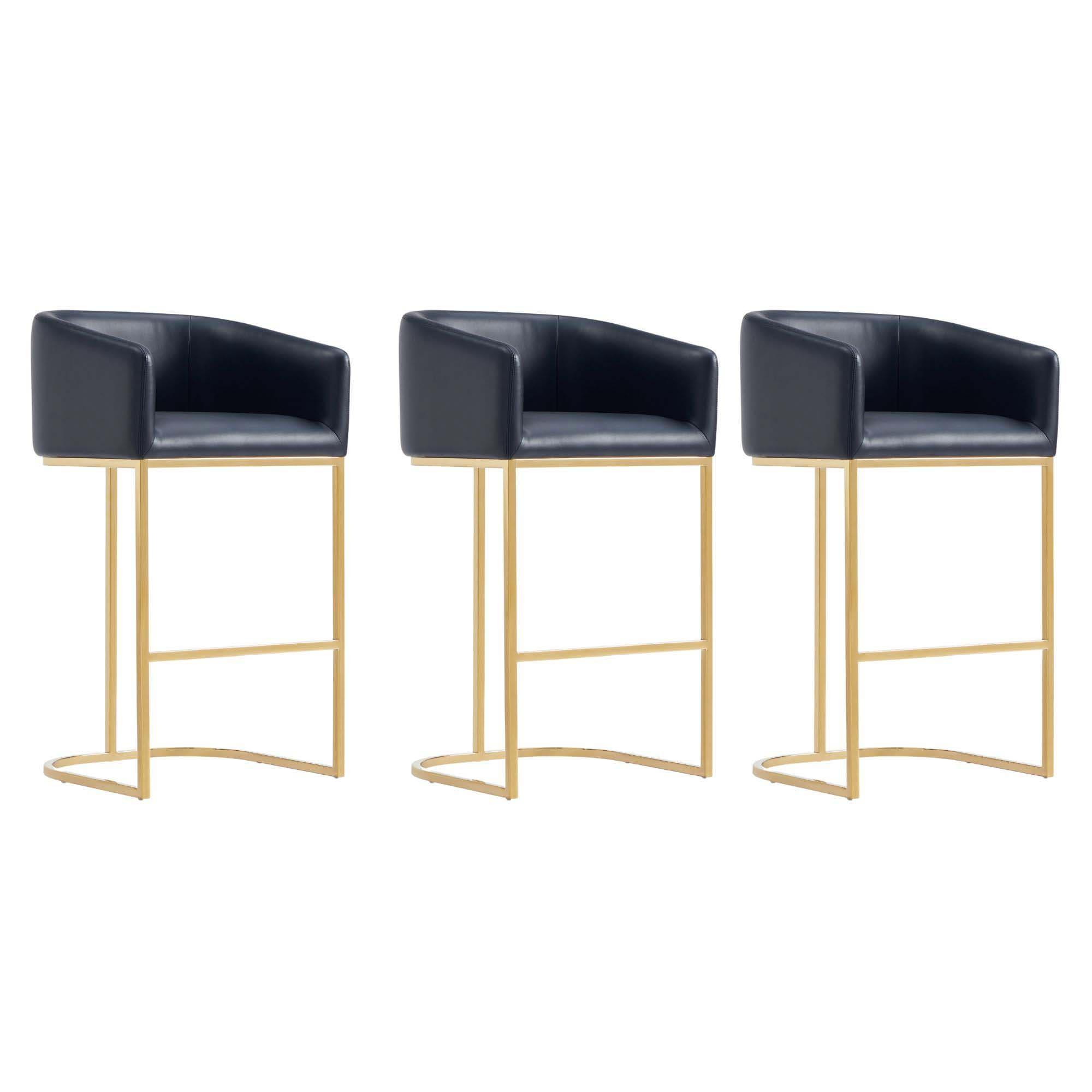 Manhattan Comfort Set of 3 Louvre Barstools Black/Titanium Gold