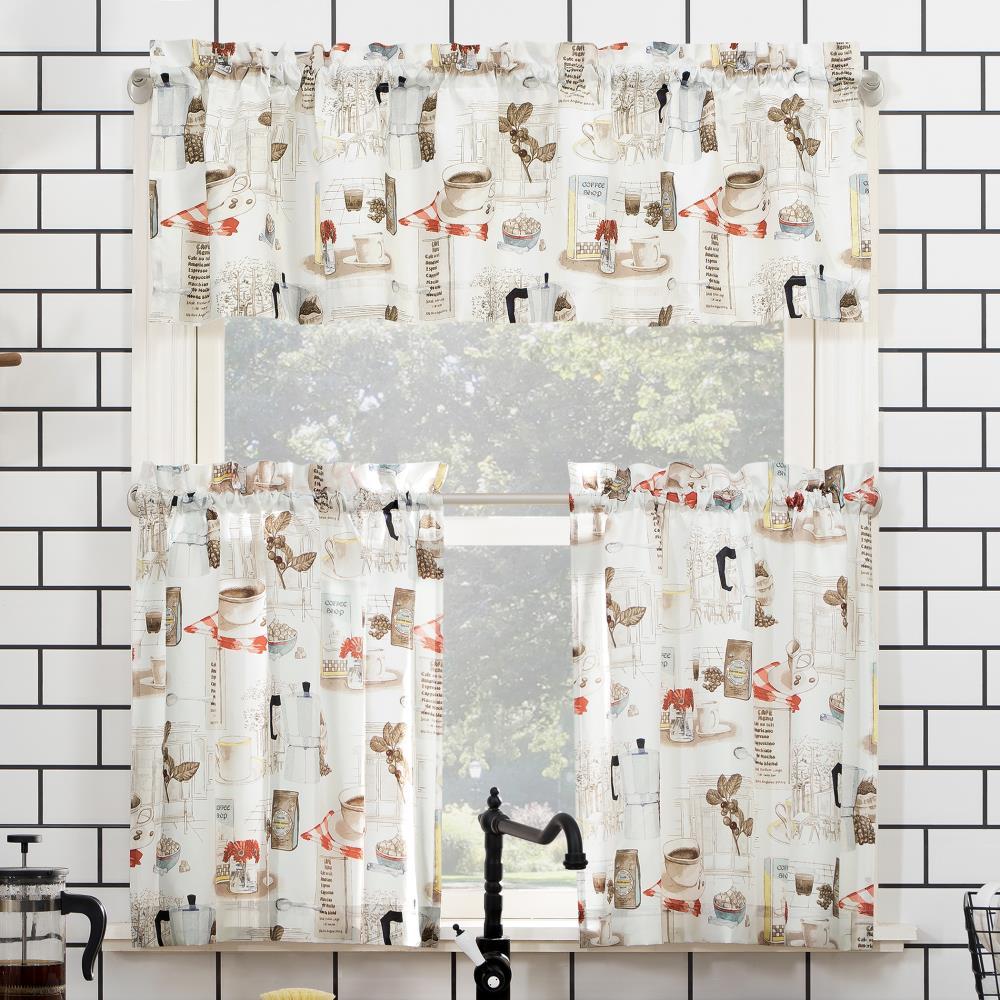 24"x54" Brew Coffee Shop Semi Sheer Rod Pocket Kitchen Curtain Valance and Tiers Set White - No. 918