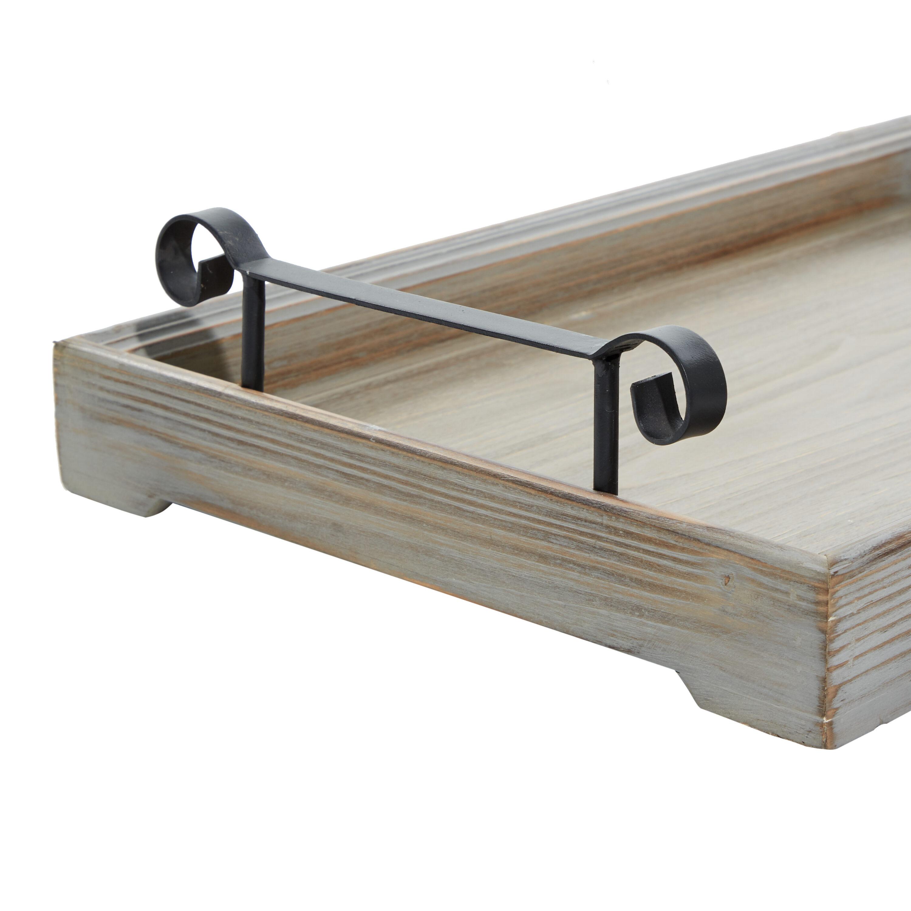 DecMode 20", 17"W Beige Wood  Tray with Metal Handles, 2-Pieces