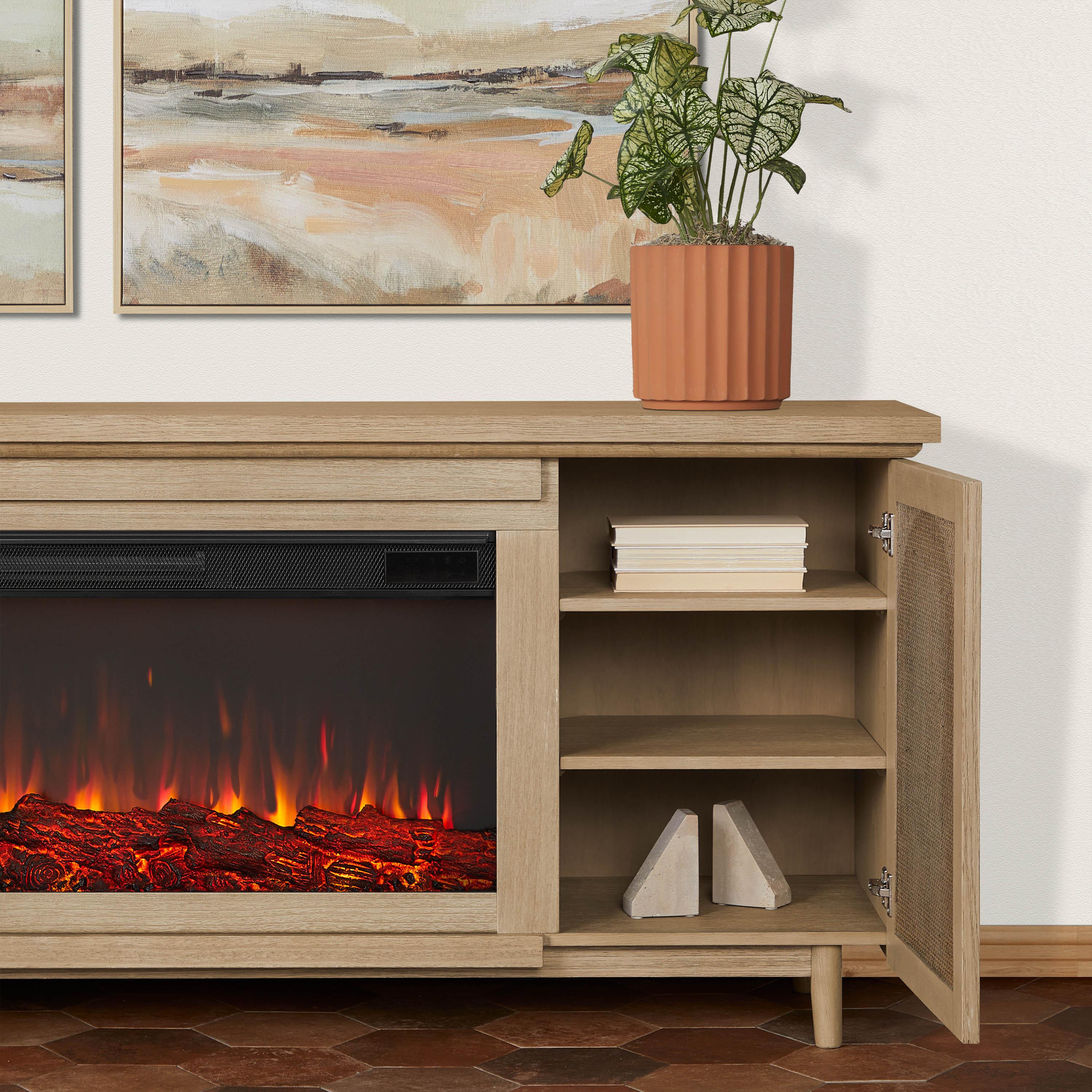 Dahlia 76" Landscape Electric Fireplace Tv Stand In White Oak