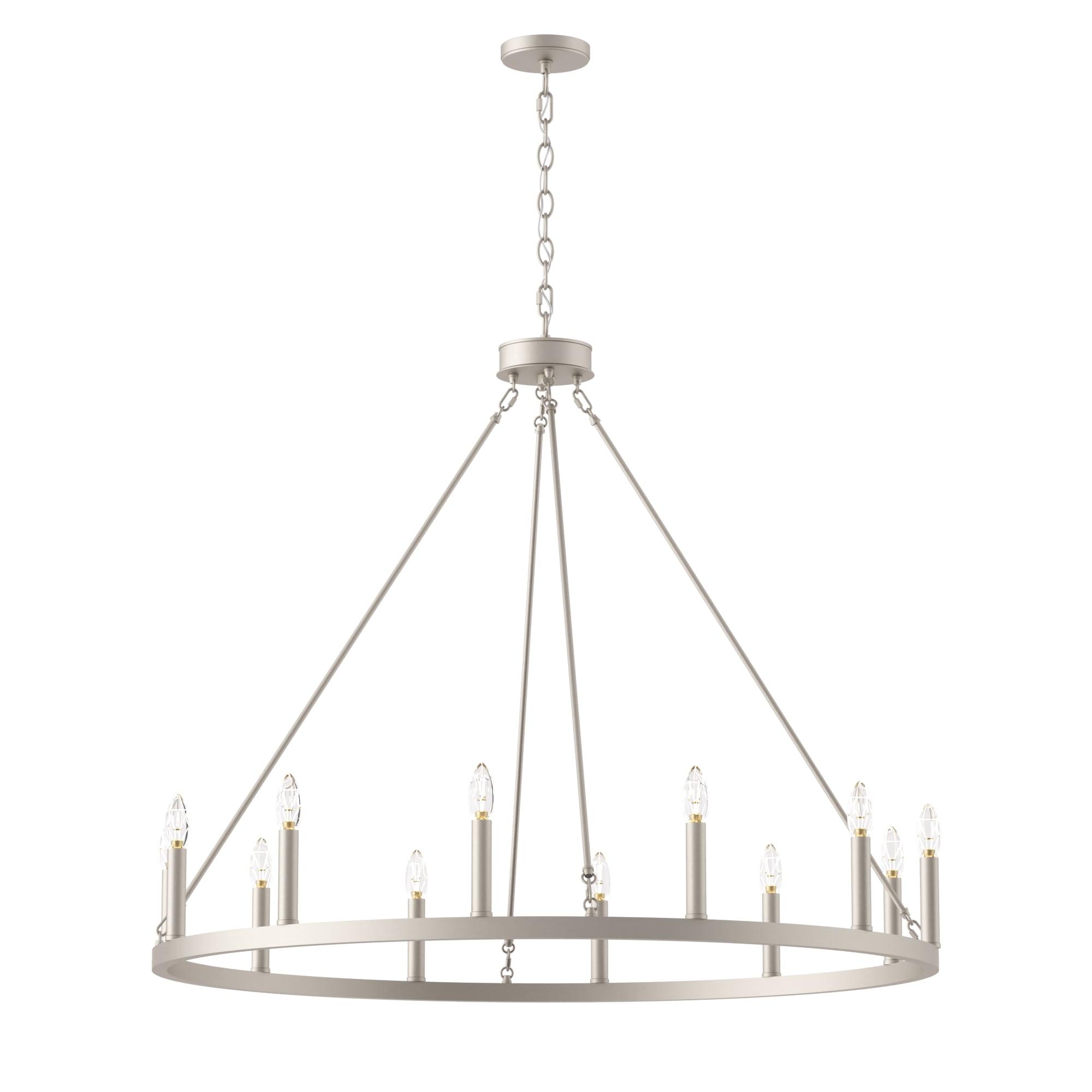 Acroma  12-light Farmhouse 40In Wagon Wheel Chandelier - 40'' D x 138'' H Nickel Dust Matte Nickel, Painted N/A