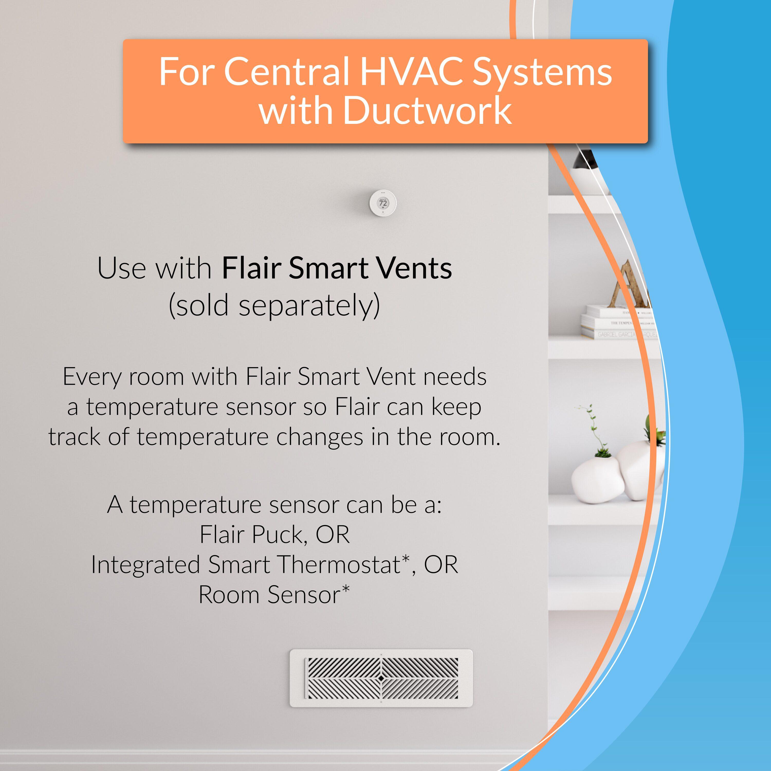 Flair Puck, WiFi Wireless Thermostat (Pearl White). Controls Flair Smart Vents. Compatible with Alexa, works with ecobee, Honeywell smart thermostats, and Google Assistant.