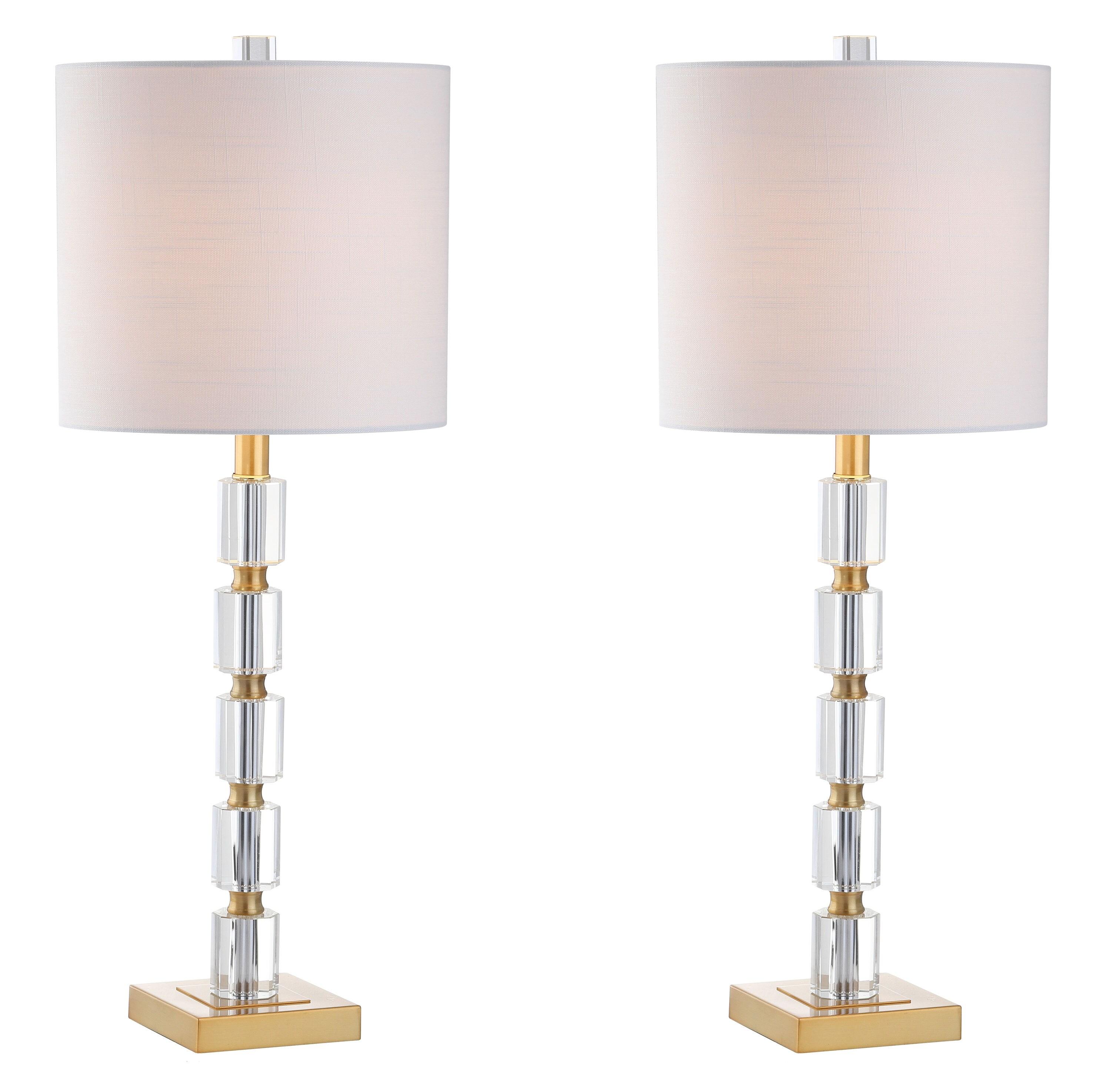 JONATHAN Y JYL5001A-SET2 Claire 28.5" Crystal LED Table Lamp, Clear/Brass (Set of 2)