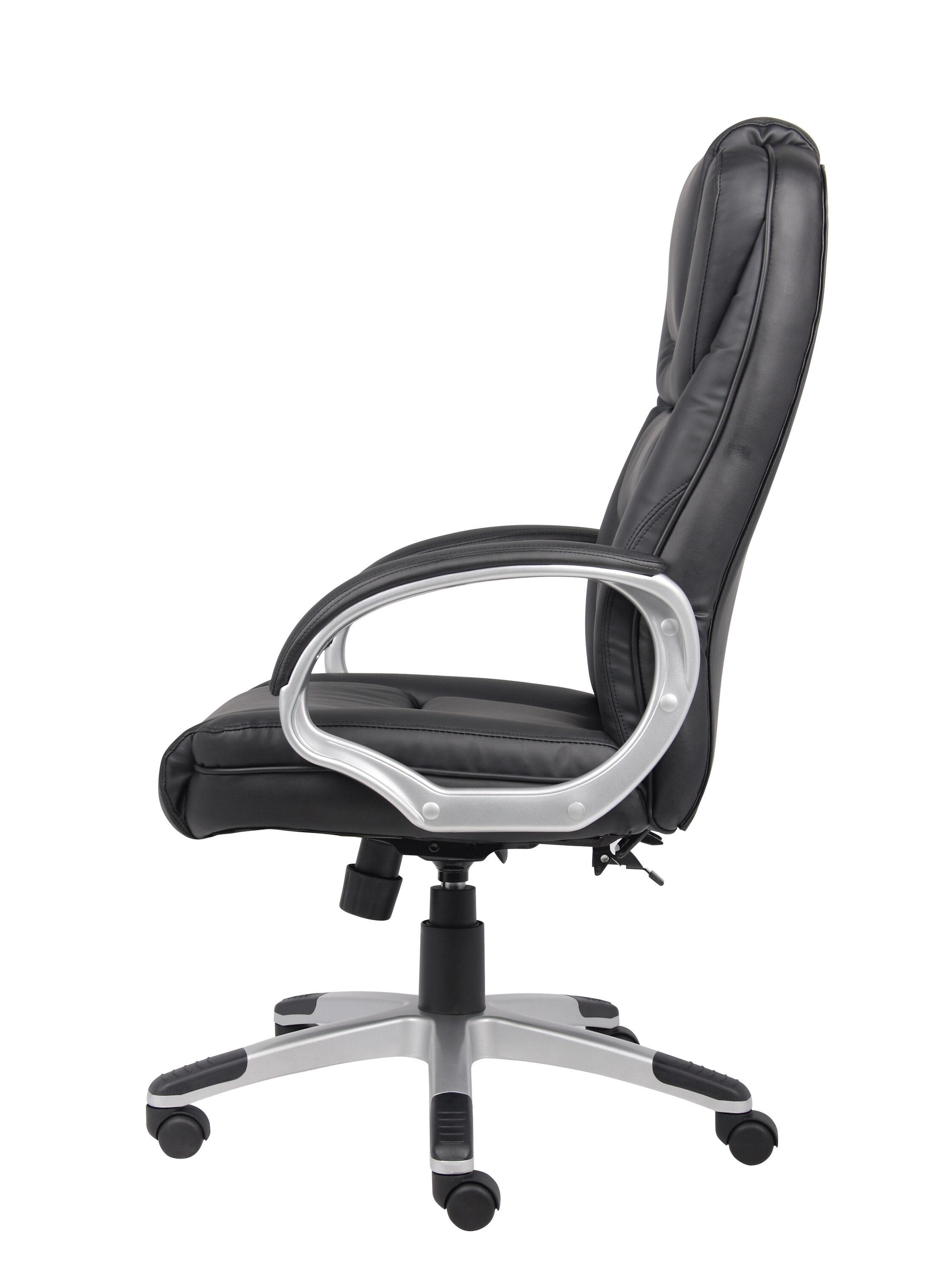 Executive Leatherplus Chair Black - Boss Office Products: High Back, Waterfall Seat, No Tool Assembly