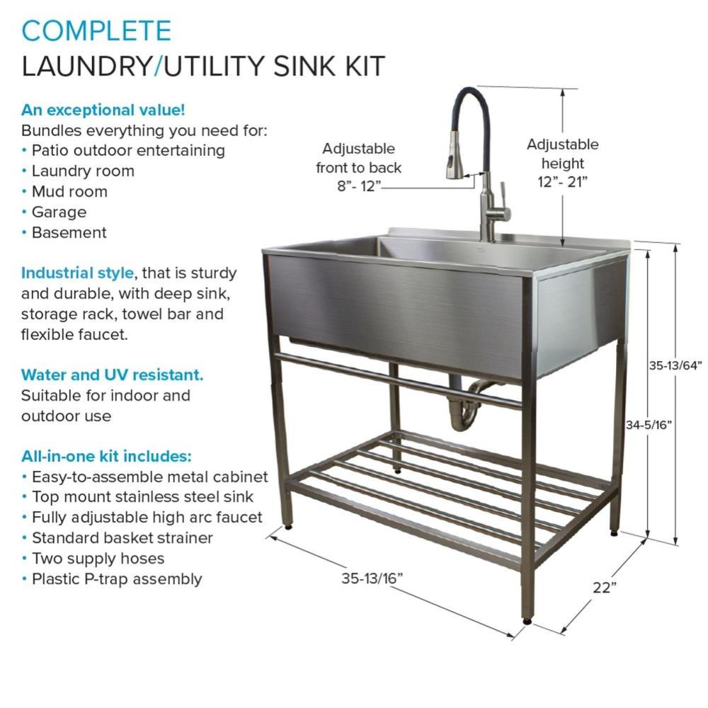 TFH-3622-SS 36'' L x 22'' W Free Standing Laundry Sink with Faucet