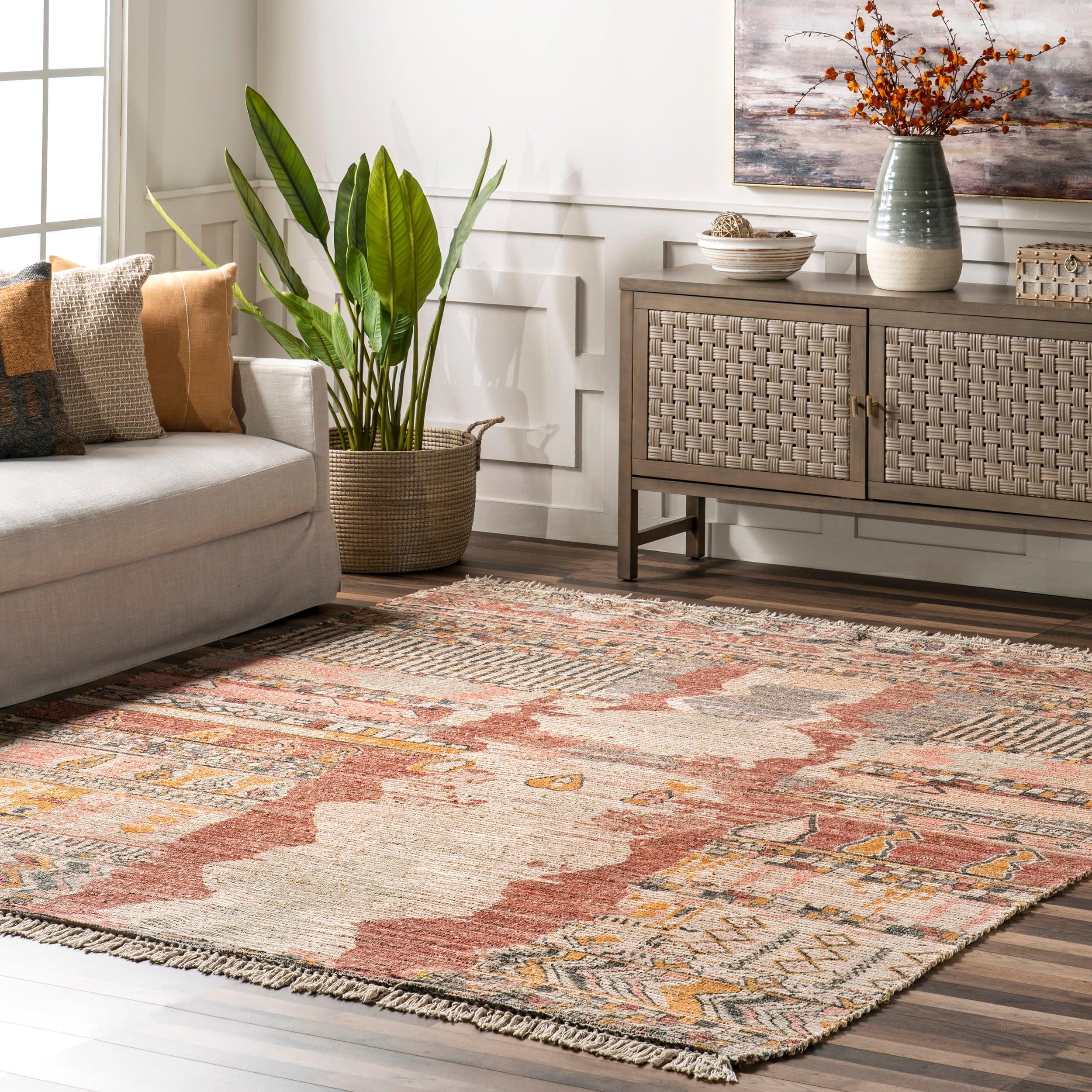 Nuloom Hermina Abstract 4x6 Jute Indoor Area Rug for Dining Room Rug Neutral Rug Living Room Rug Kitchen, Multicolor/Ivory