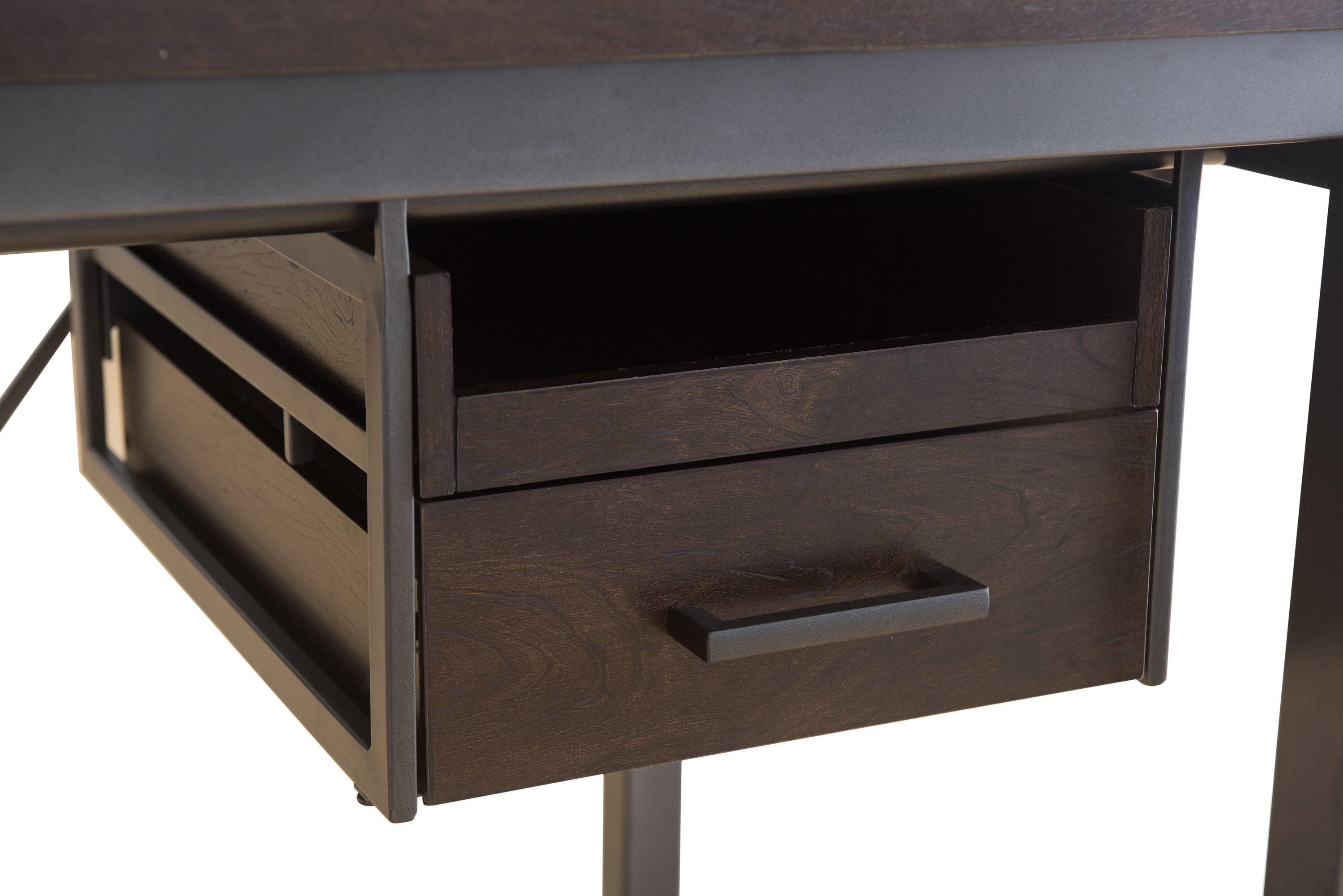 Sunjoy 58" Brown Wood Finish Writing Study Laptop Computer Desk Home Office Workstation with Motion Storage Drawer and Metal Frame