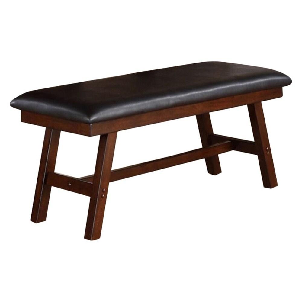 Benjara Rubber Wood Bench With Faux Leather Upholstery, Brown-Size:Large