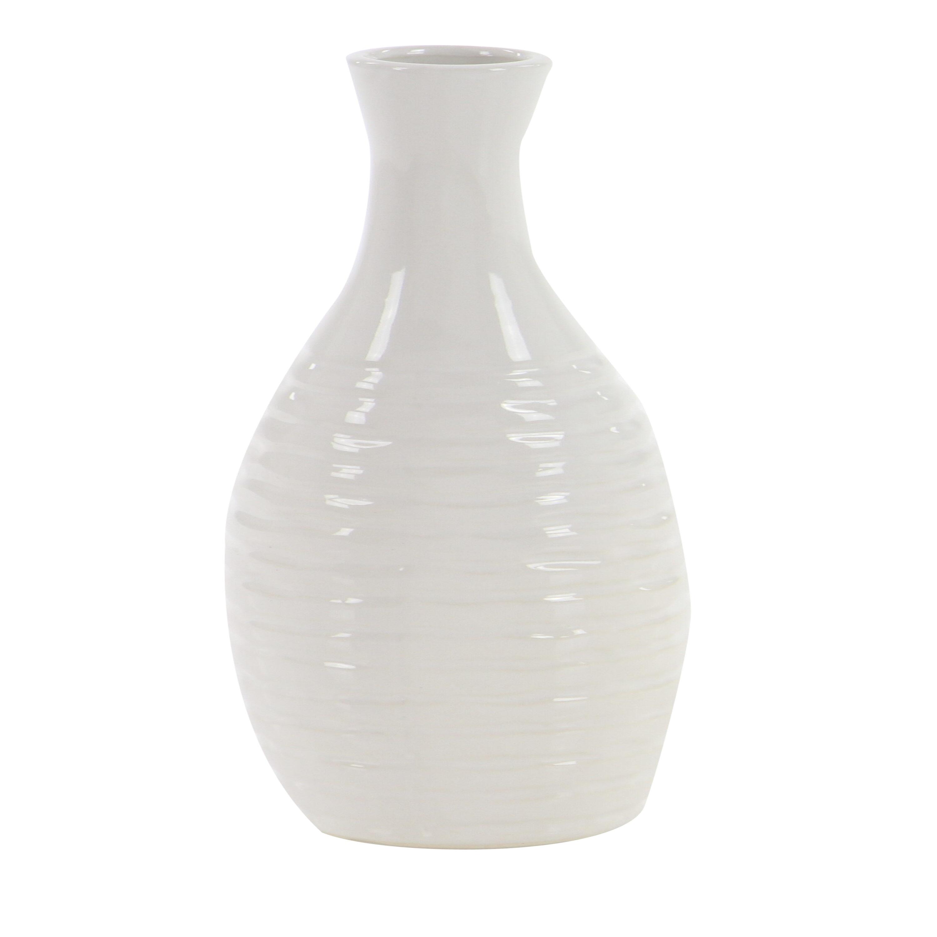 Ceramic Slim Textured Bottleneck Decorative Vase with Varying Patterns Set