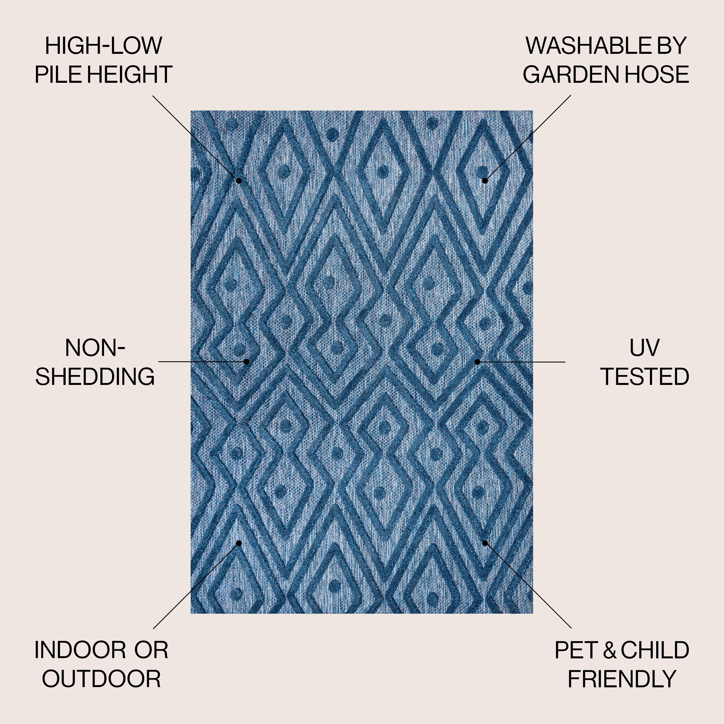5'x8' Balansat Moroccan Diamond Indoor/Outdoor Area Rug, Navy - JONATHAN Y