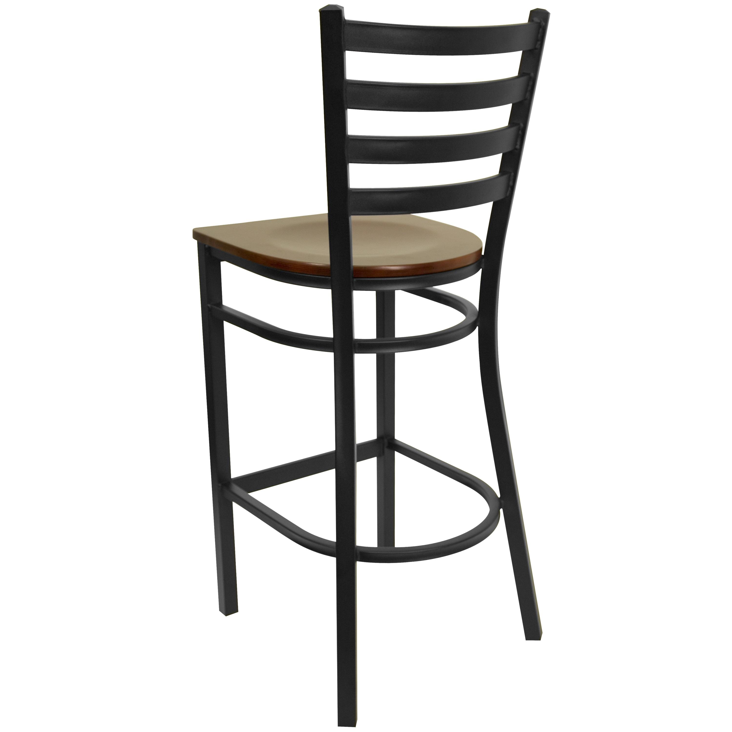 Flash Furniture HERCULES Series Black Ladder Back Metal Restaurant Barstool - Mahogany Wood Seat
