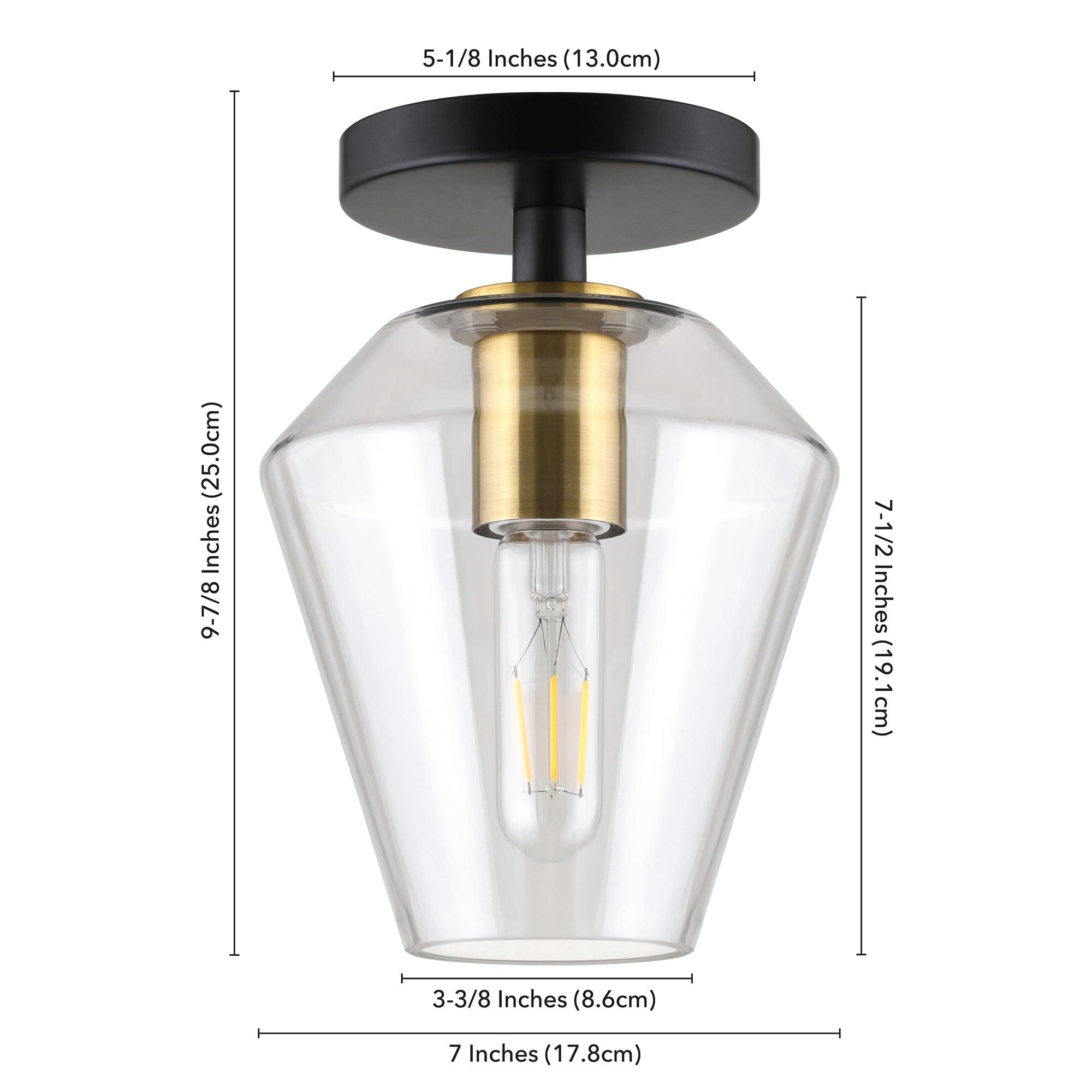 Hudson and Canal 7" Wide Semi Flush Mount: UL Listed, Retro-Inspired, Metal/Glass Fixture