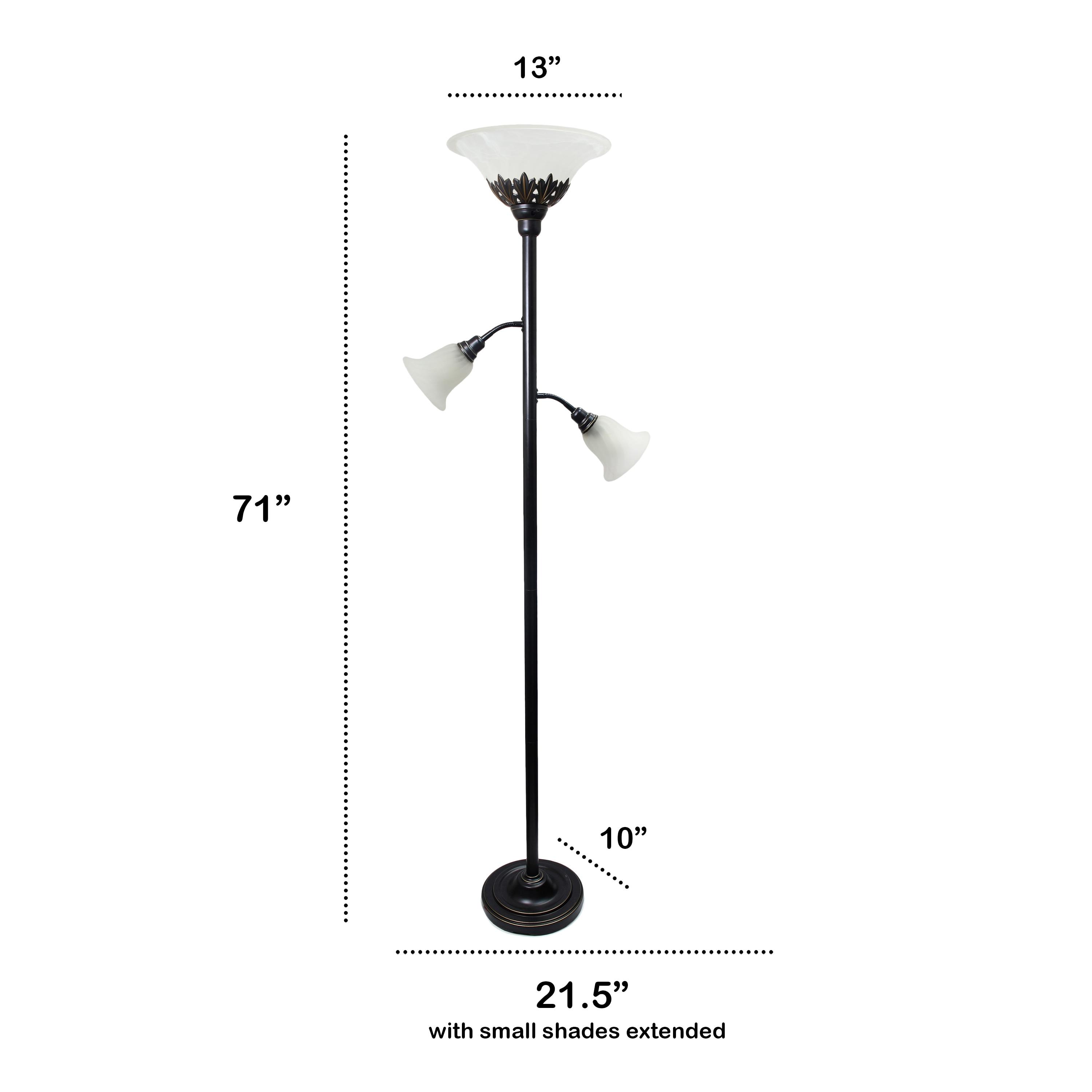 Torchiere Floor Lamp with 2 Reading Lights and Scalloped Glass Shades Bronze/White - Lalia Home: Adjustable, UL Listed, Metal Body