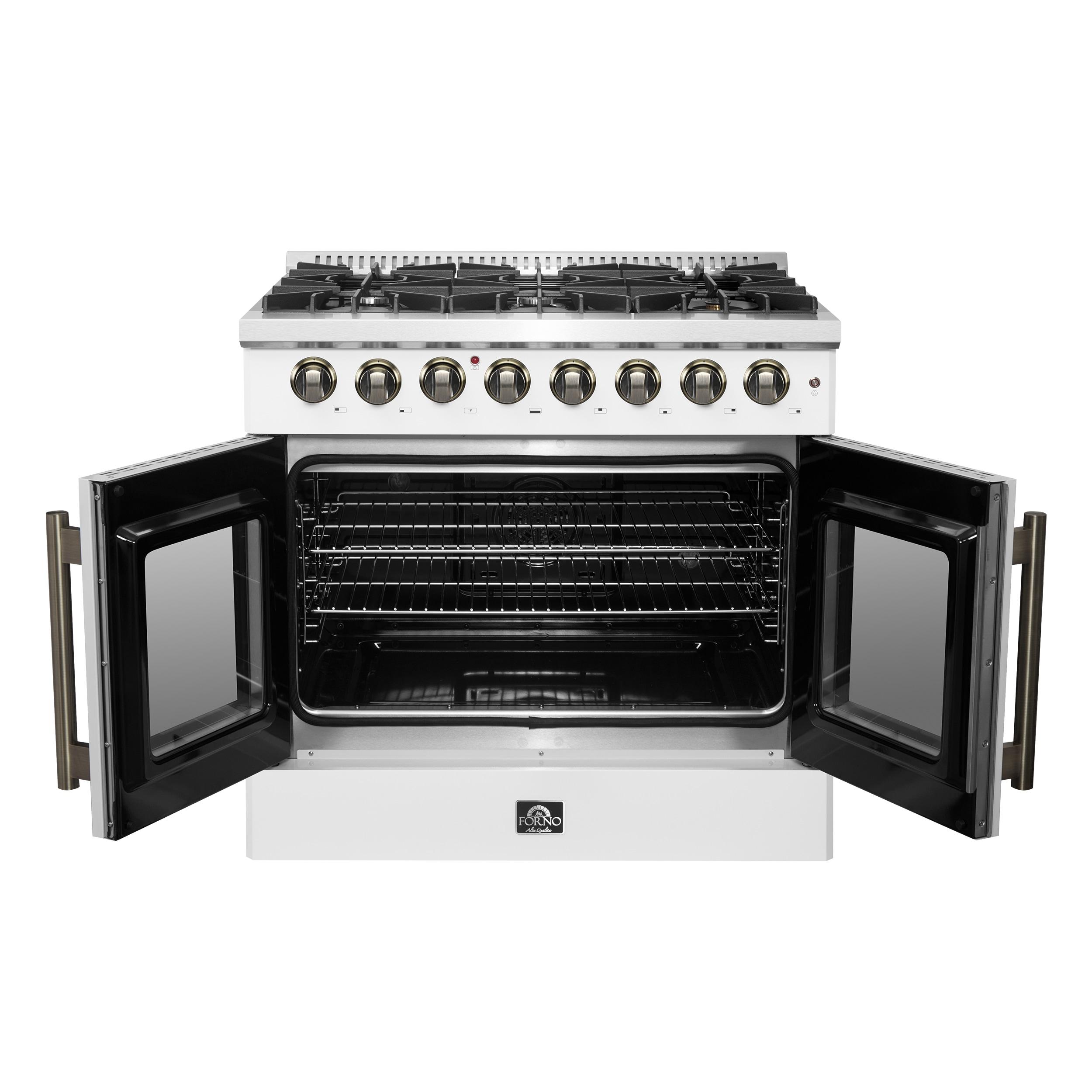 Galiano 36" French Door Dual Fuel Range, Black or White & Antique Brass, 5.36 cu.ft. True Convection Oven