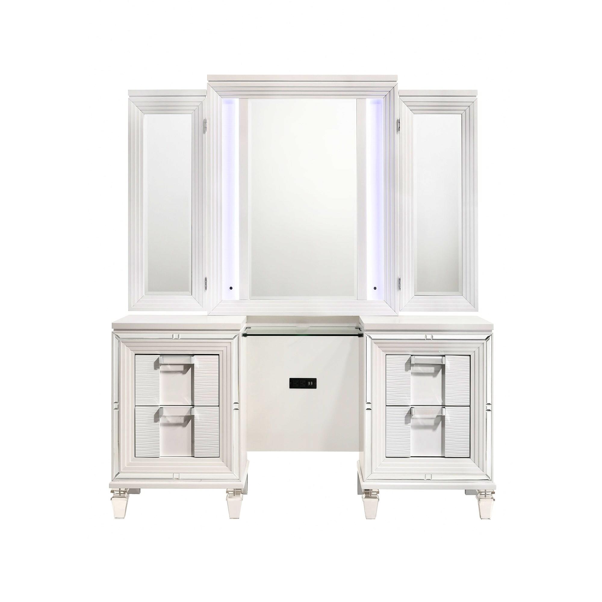 Picket House Furnishings Charlotte Vanity Set with USB in White