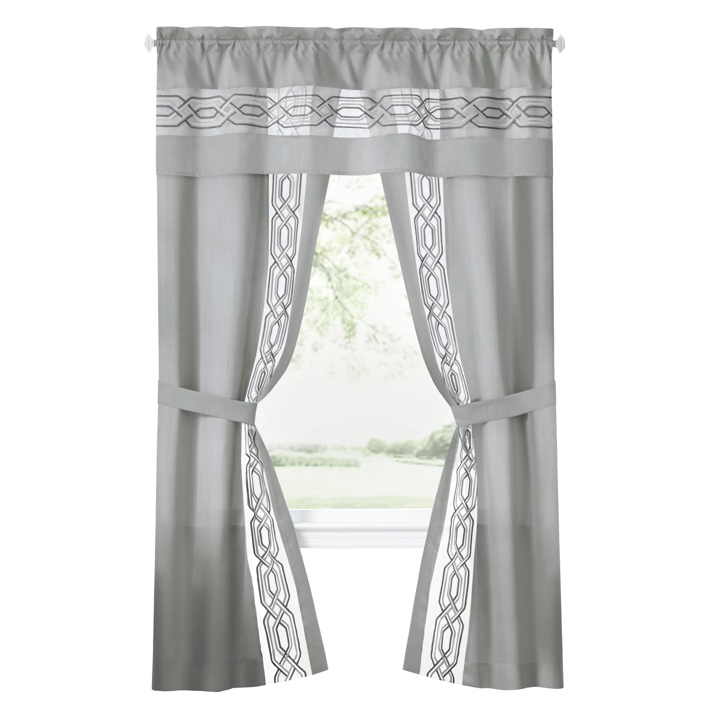 Achim Paige Rod Pocket 5 Piece Light Filtering Curtain Set, Silver, 55" x 84"