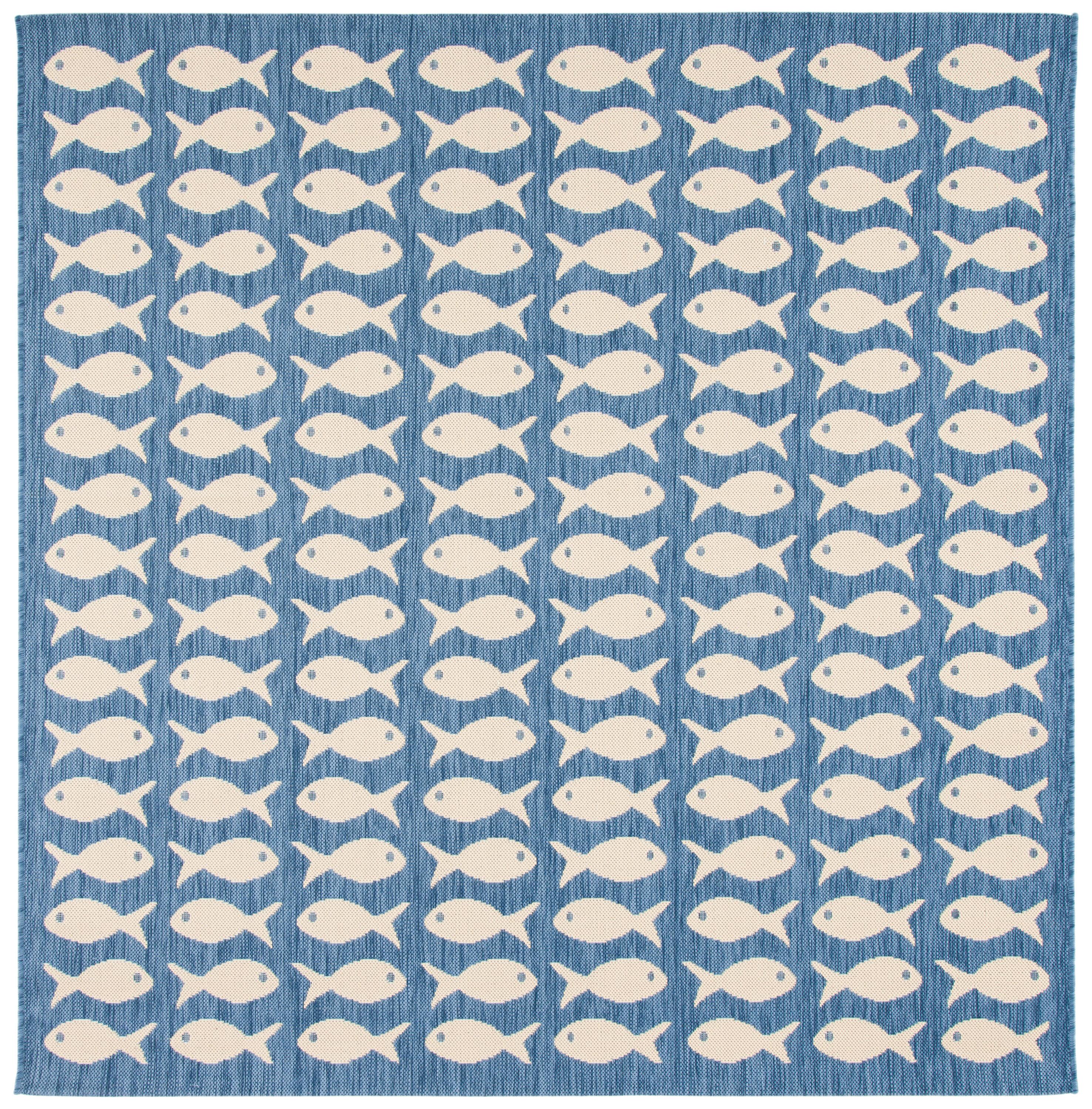 Courtyard CY6013 Power Loomed Indoor and Outdoor Area Rug - Blue/Beige - 4'x4' - Safavieh