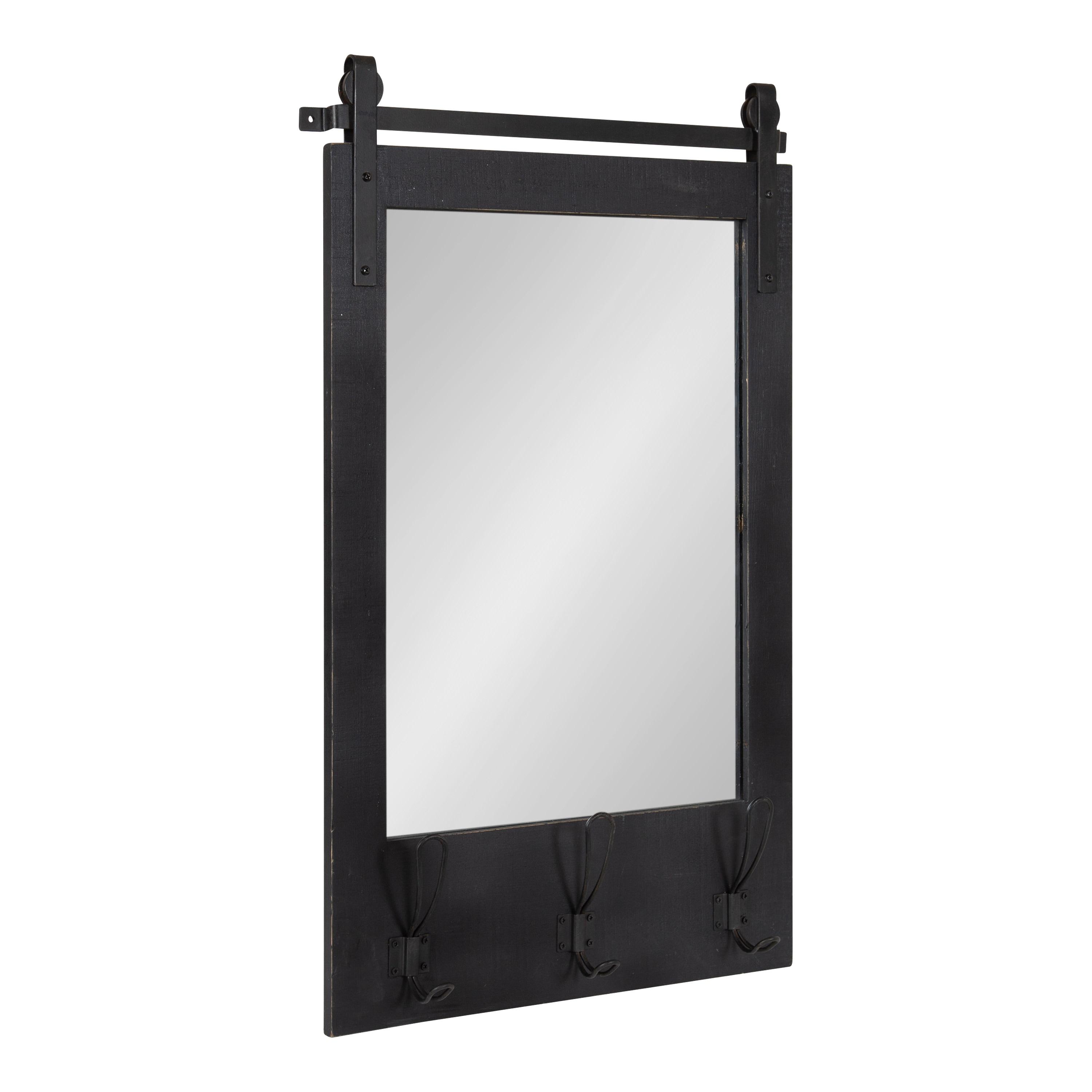 18" x 28" Cates Functional Wall Mirror Black - Kate & Laurel All Things Decor: Rustic Farmhouse, Wooden Frame, No Assembly Required