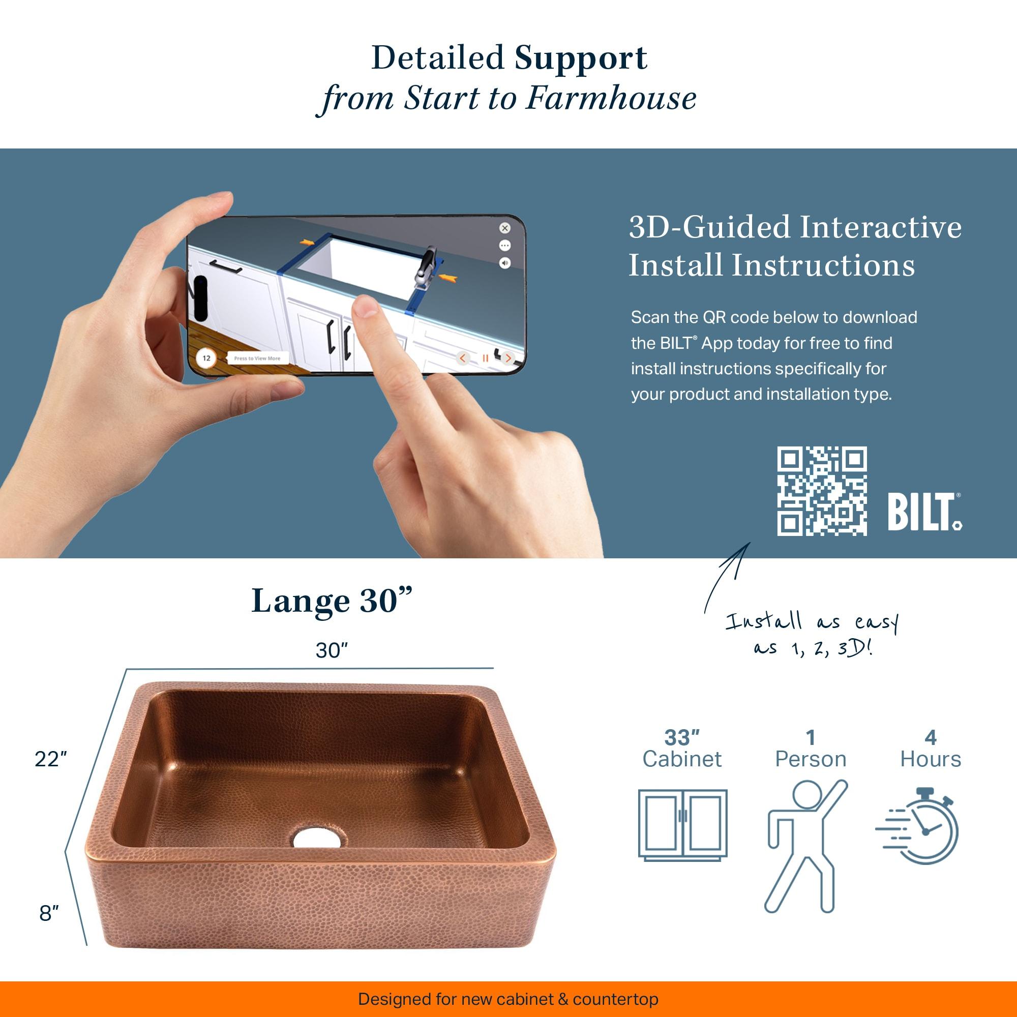 Lange Copper 30" Single Bowl Farmhouse Apron Front Undermount Kitchen Sink