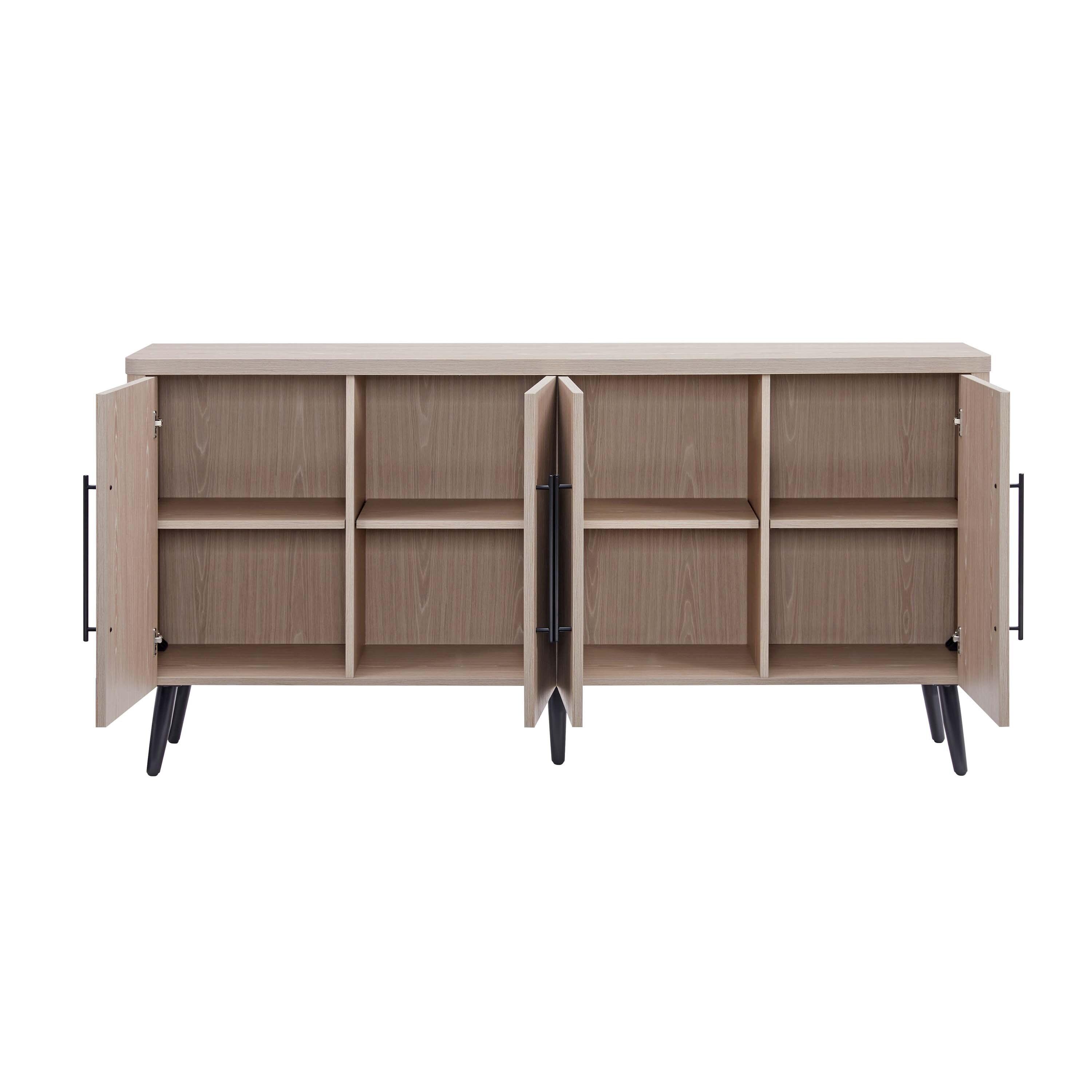 Manhattan Comfort Jodie 65" Mid-Century Modern Sideboard with 8 Adjustable Shelves in Whitewashed Oak