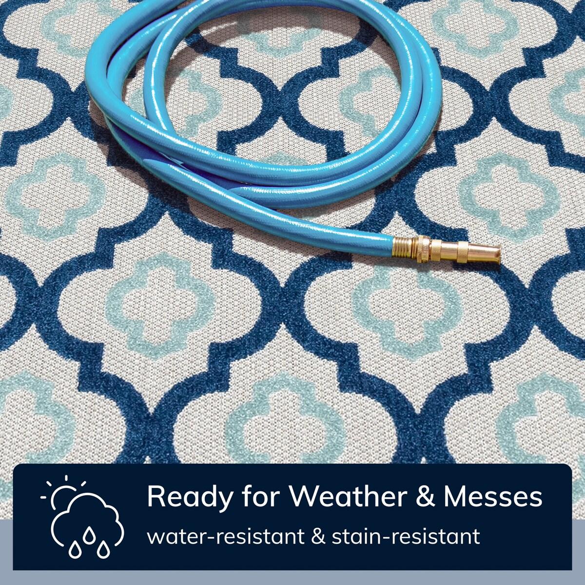 Ebern Designs Dickenson Illuminate Geometric Blue Indoor/Outdoor Hi-Lo Area Rug