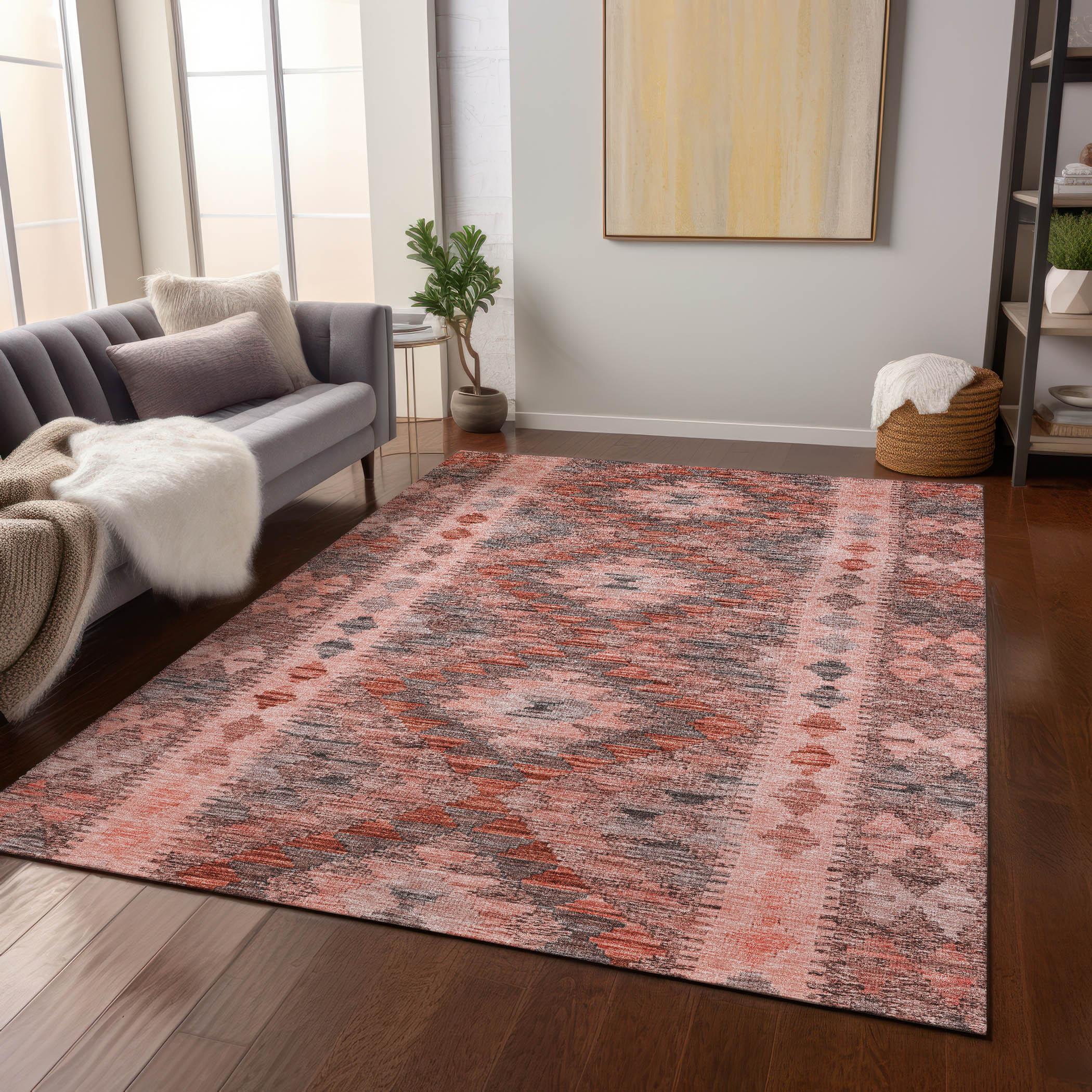 Machine Washable Indoor/Outdoor Claudian ACN1226 Terracotta Rug