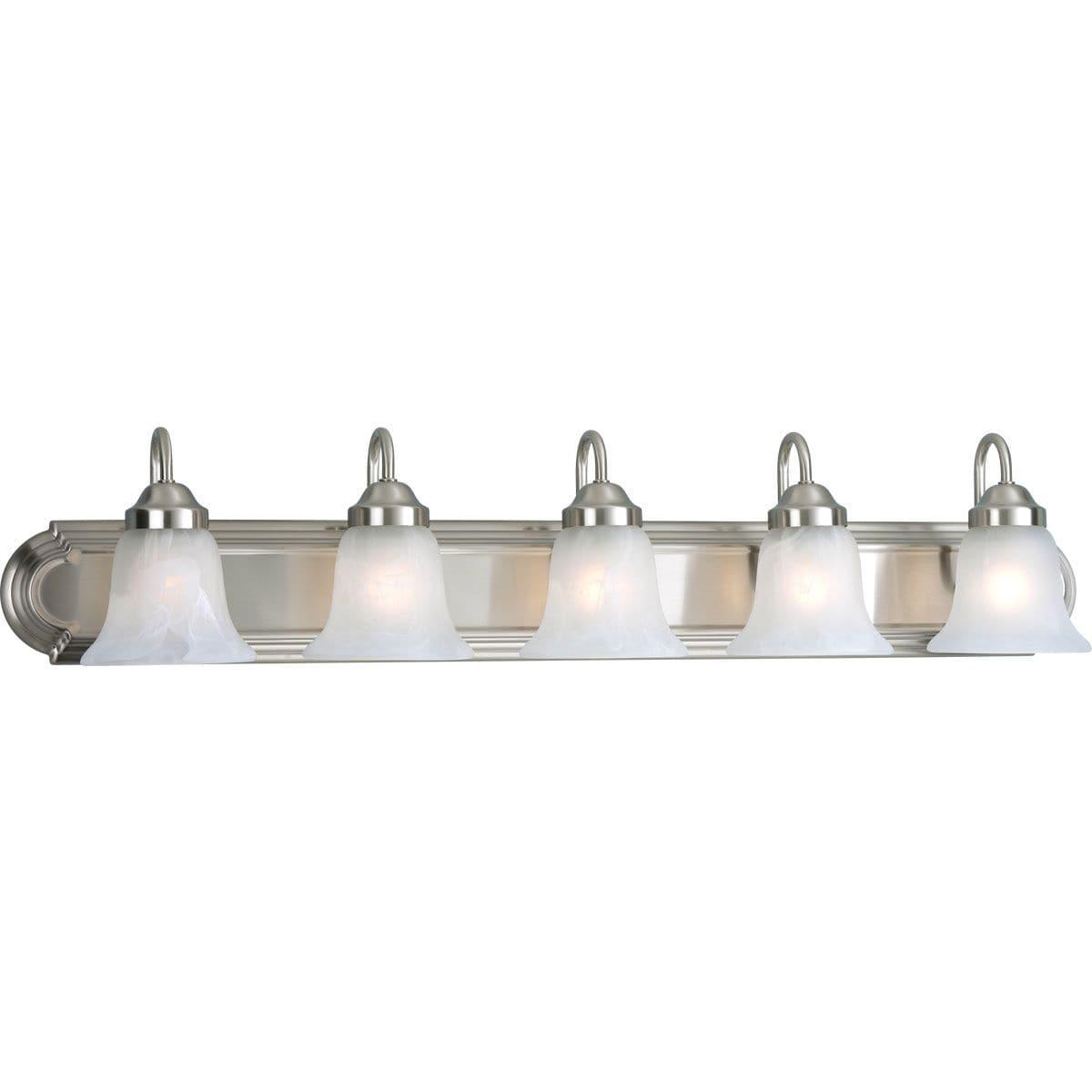 Progress Lighting Builder 5-Light Bath Bracket, Brushed Nickel, Alabaster Glass