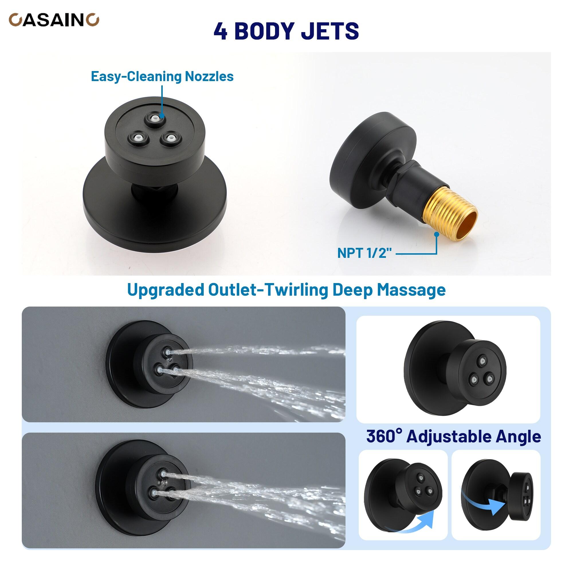 3-Function 12 Inch Temperature Digital Display Shower System With 2-Setting Slider Bar Handheld And 4Pcs Body Jets