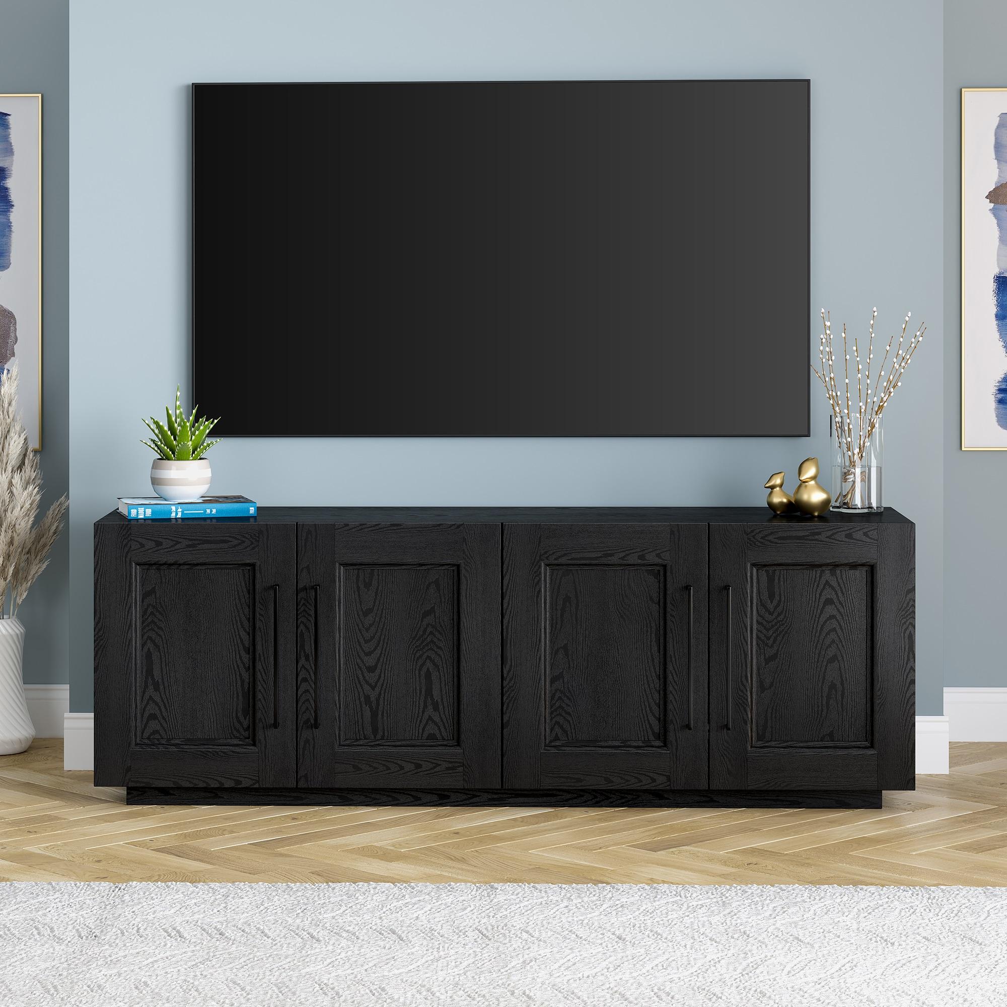Evelyn&Zoe Merrimac Rectangular TV Stand for TV's up to 75", Black Grain