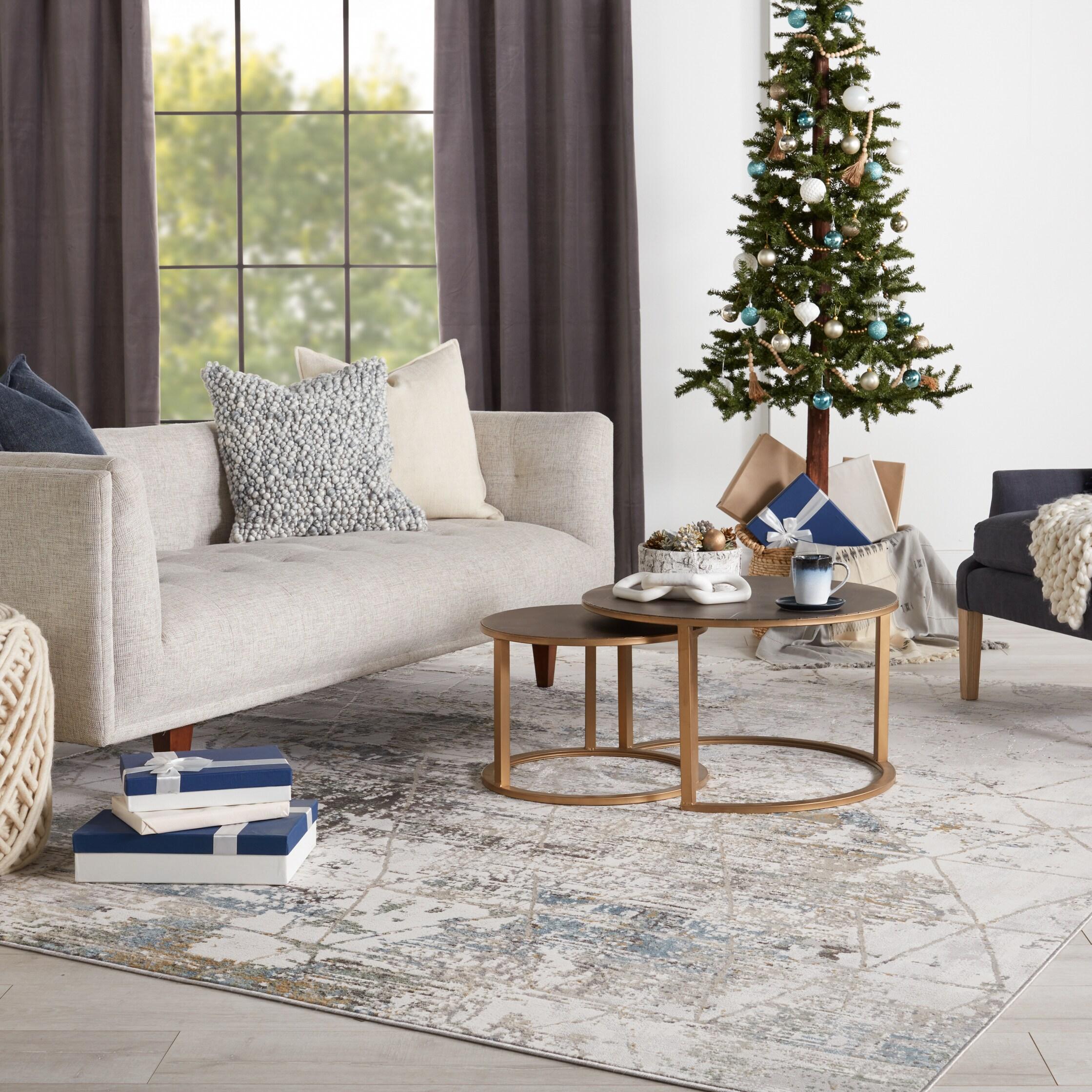 Jaipur Living Melo 6 x 9 (ft) Loomed Polyester Gray/Light Blue Rectangular Indoor Trellis Global Area rug