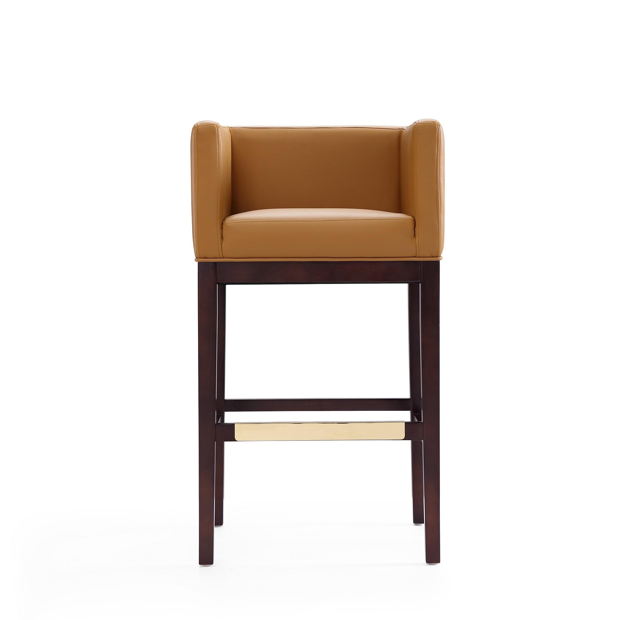 Kingsley Upholstered Beech Wood Barstool Camel - Manhattan Comfort: Mid-Century Modern, Low Back, Footrest