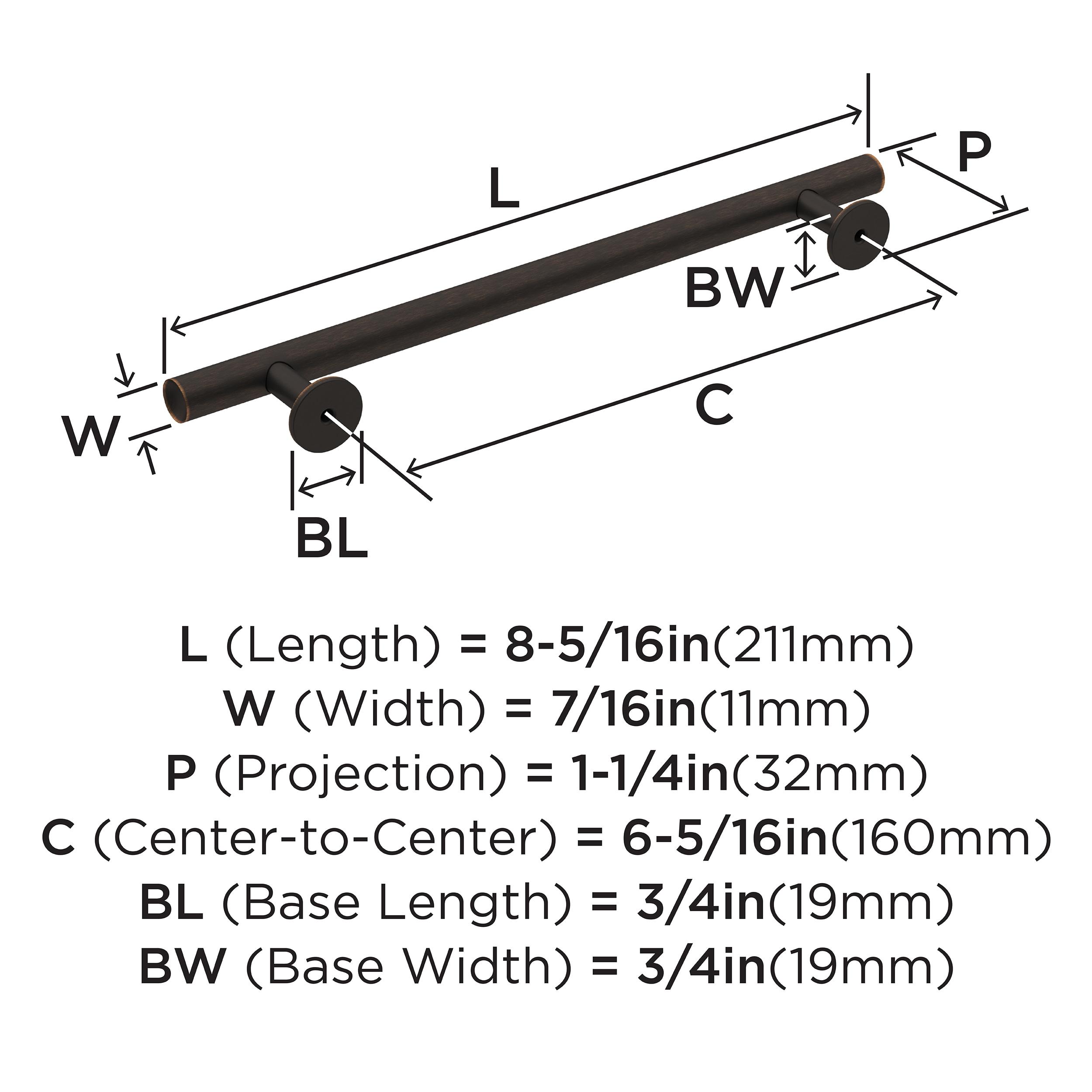 Amerock Radius 6-5/16 inch (160mm) Center-to-Center Oil-Rubbed Bronze Cabinet Pull