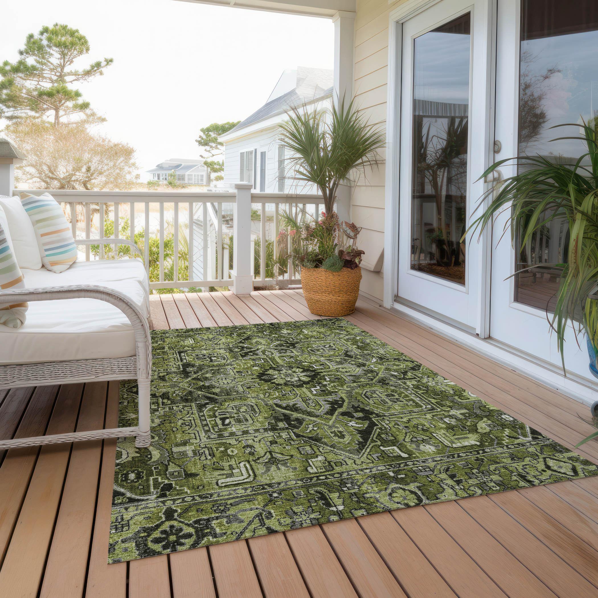 Olive Rectangular Synthetic Oriental 10' x 14' Washable Area Rug