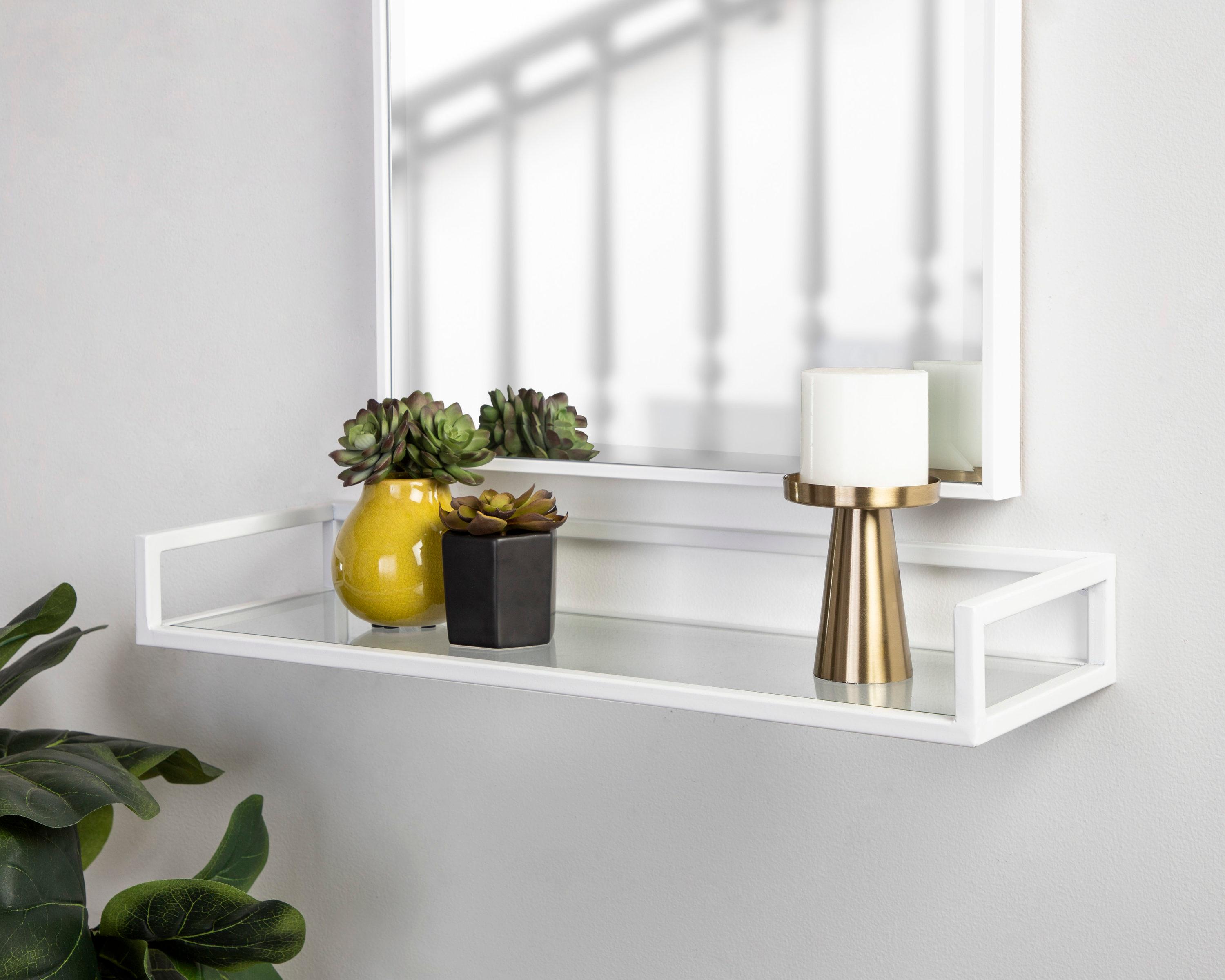 24" x 8" x 3" Blex Metal and Glass Wall Shelf White - Kate & Laurel All Things Decor: No Assembly, Open Shelving Design