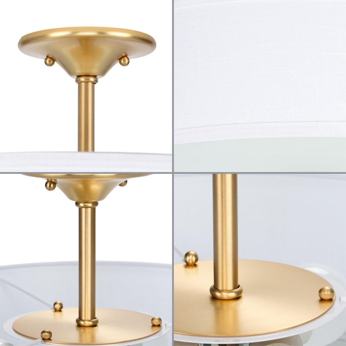 Progress Lighting, Inspire Collection, 3-Light Semi-Flush Mount, Satin Brass, Summer Linen Shade