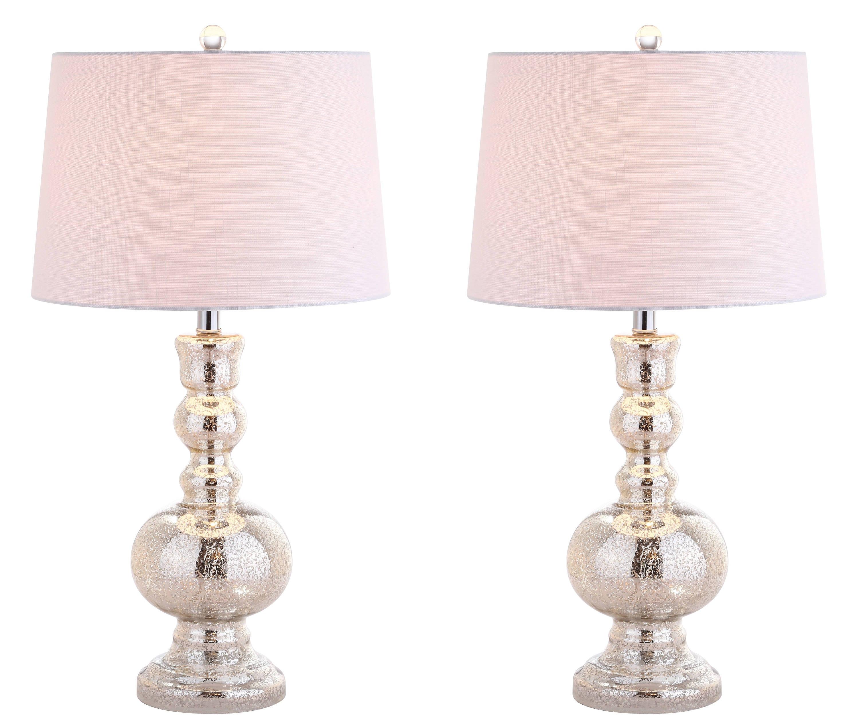 JONATHAN Y JYL1061D-SET2 Genie 28.5" Glass LED Table Lamp, Contemporary, Transitional for living room, dinning room, bedroom, office Bulb Included, Mercury Silver (Set of 2)