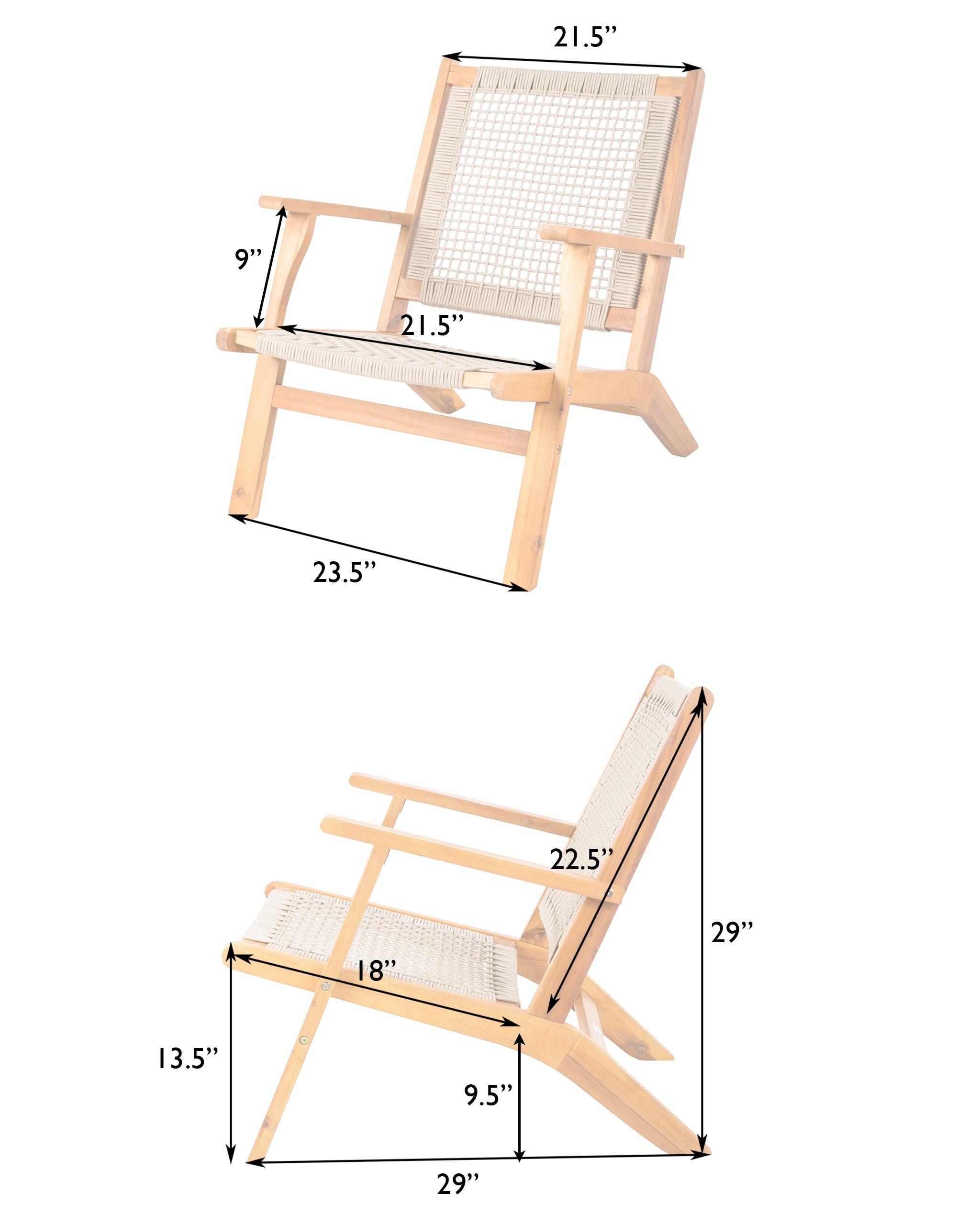 Balkene Home Patio Sense Vega Natural Stain Chair ,Acacia Wood Construction ,Woven Web Seat- Navy Blue Cording