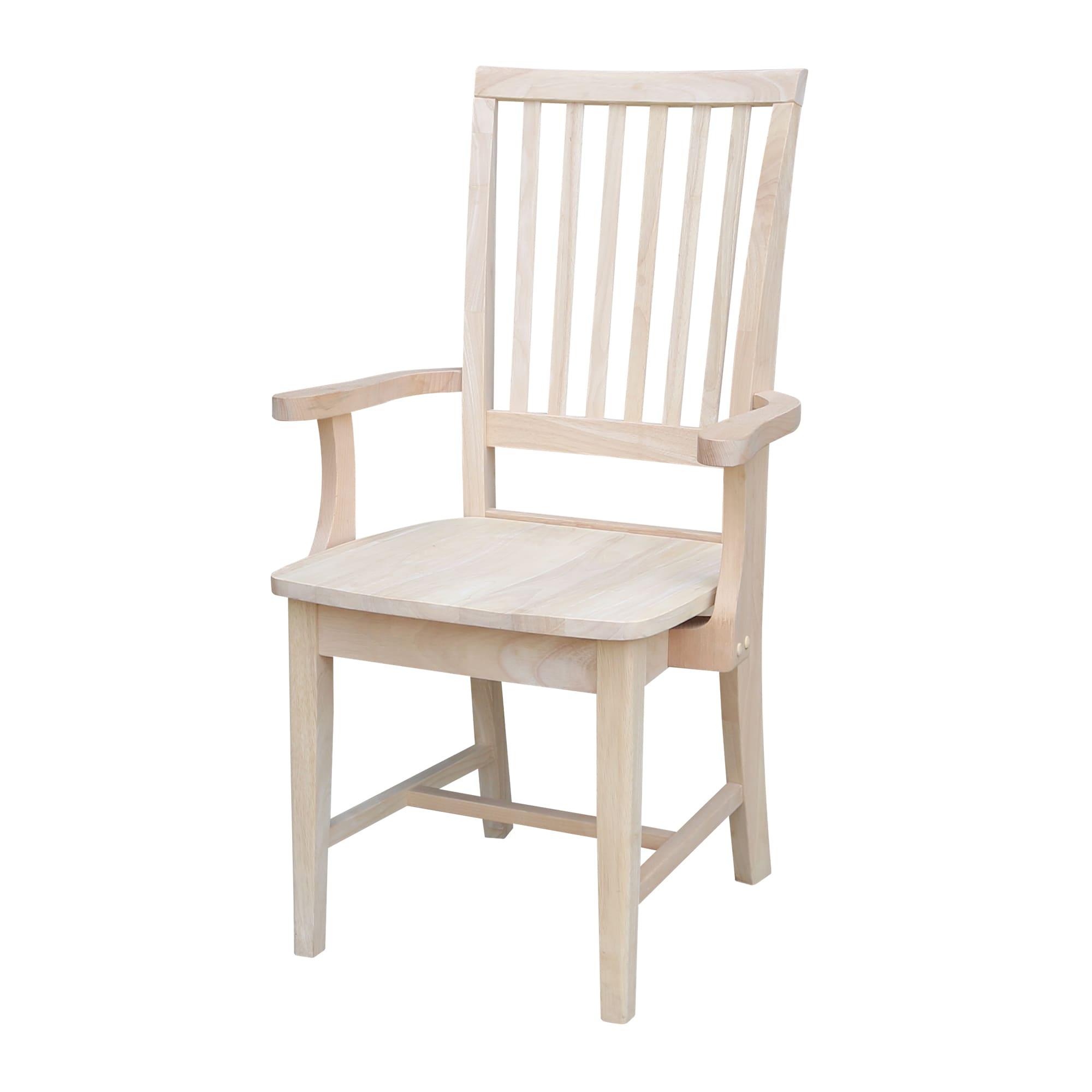 Mission Side Chair with Arms Unfinished - International Concepts: Solid Wood, Slat Back, Kitchen Furniture