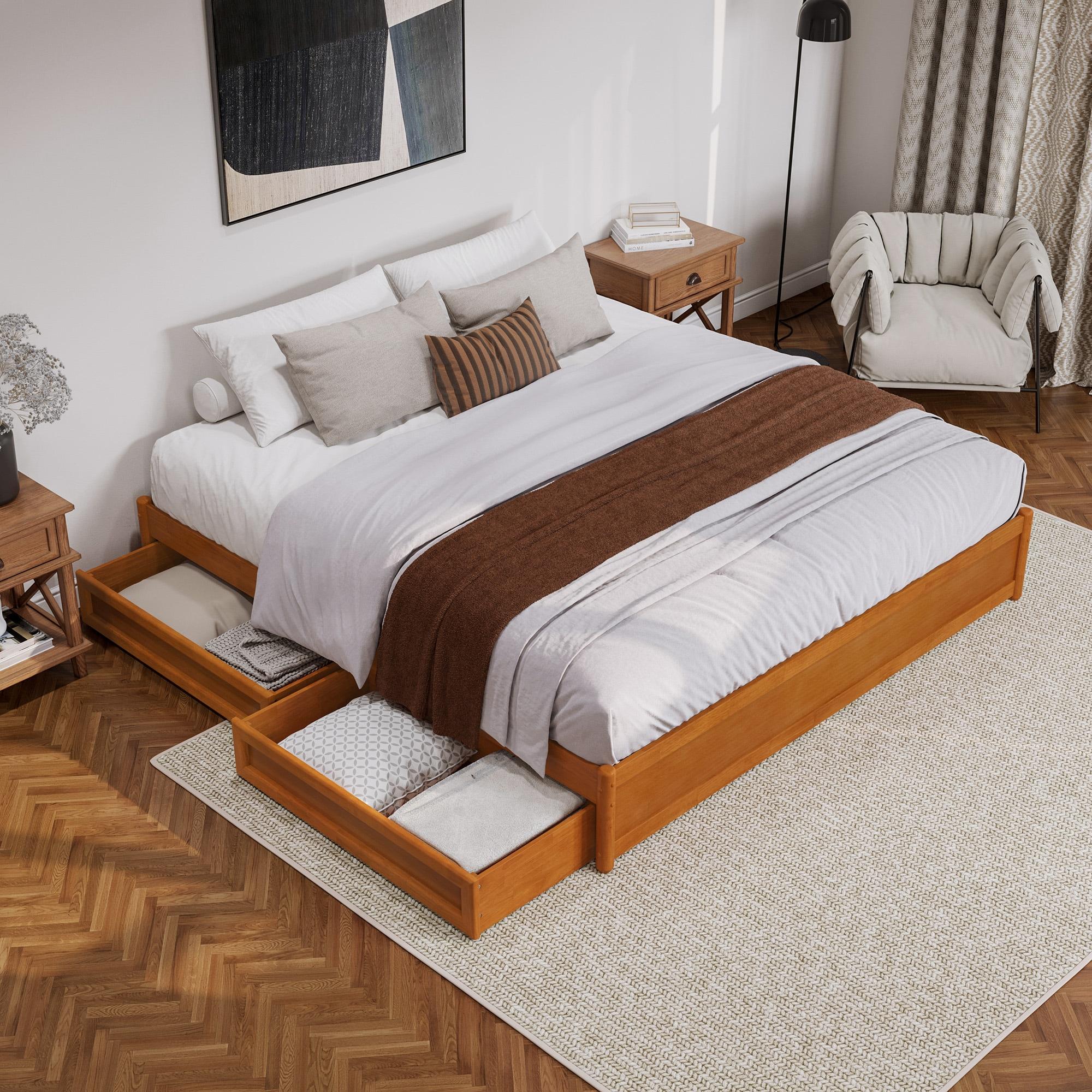 Barcelona Light Toffee King Wood Frame Platform Bed with Storage Drawers