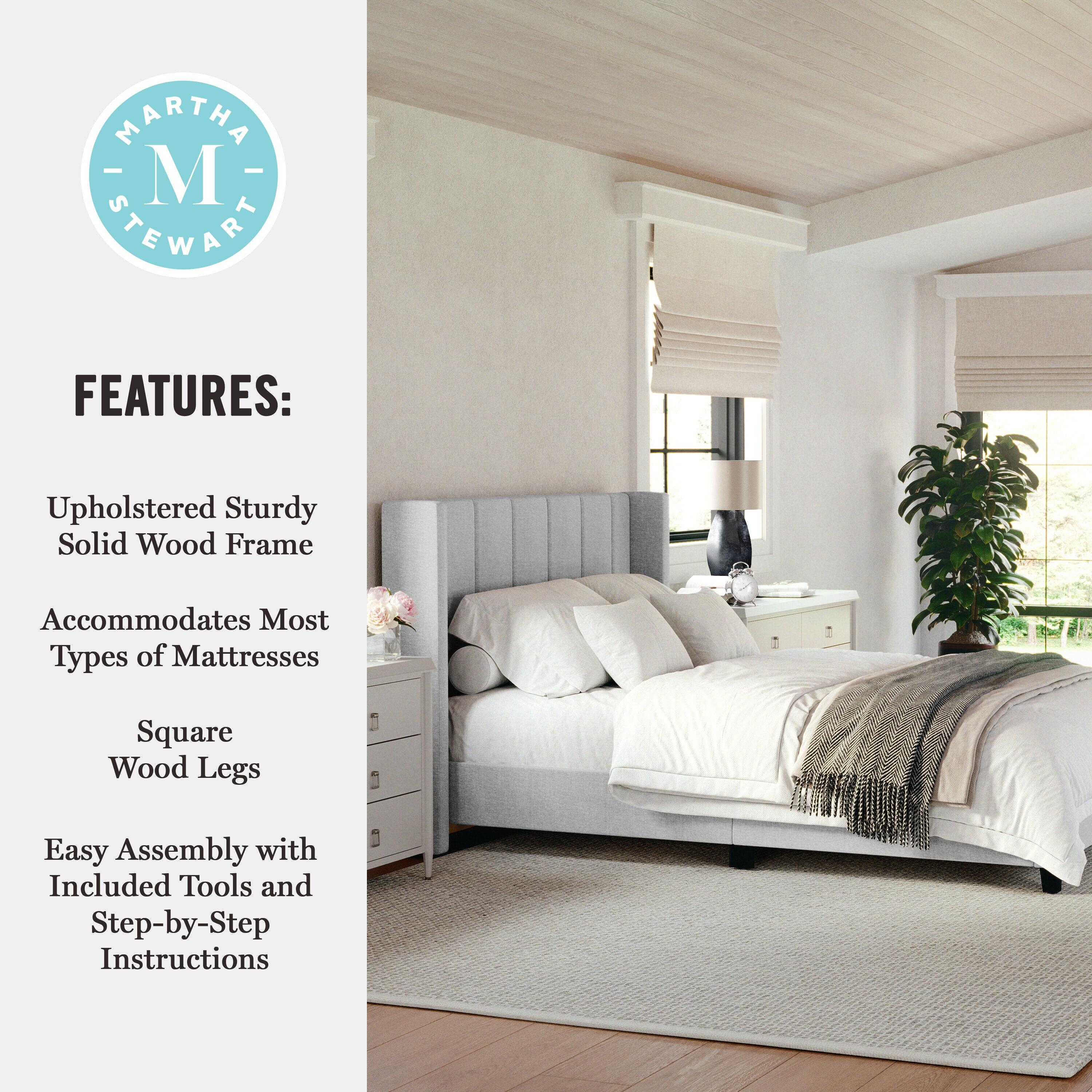 Martha Stewart Kay Upholstered Platform Bed With Channel Stitched Wingback Headboard
