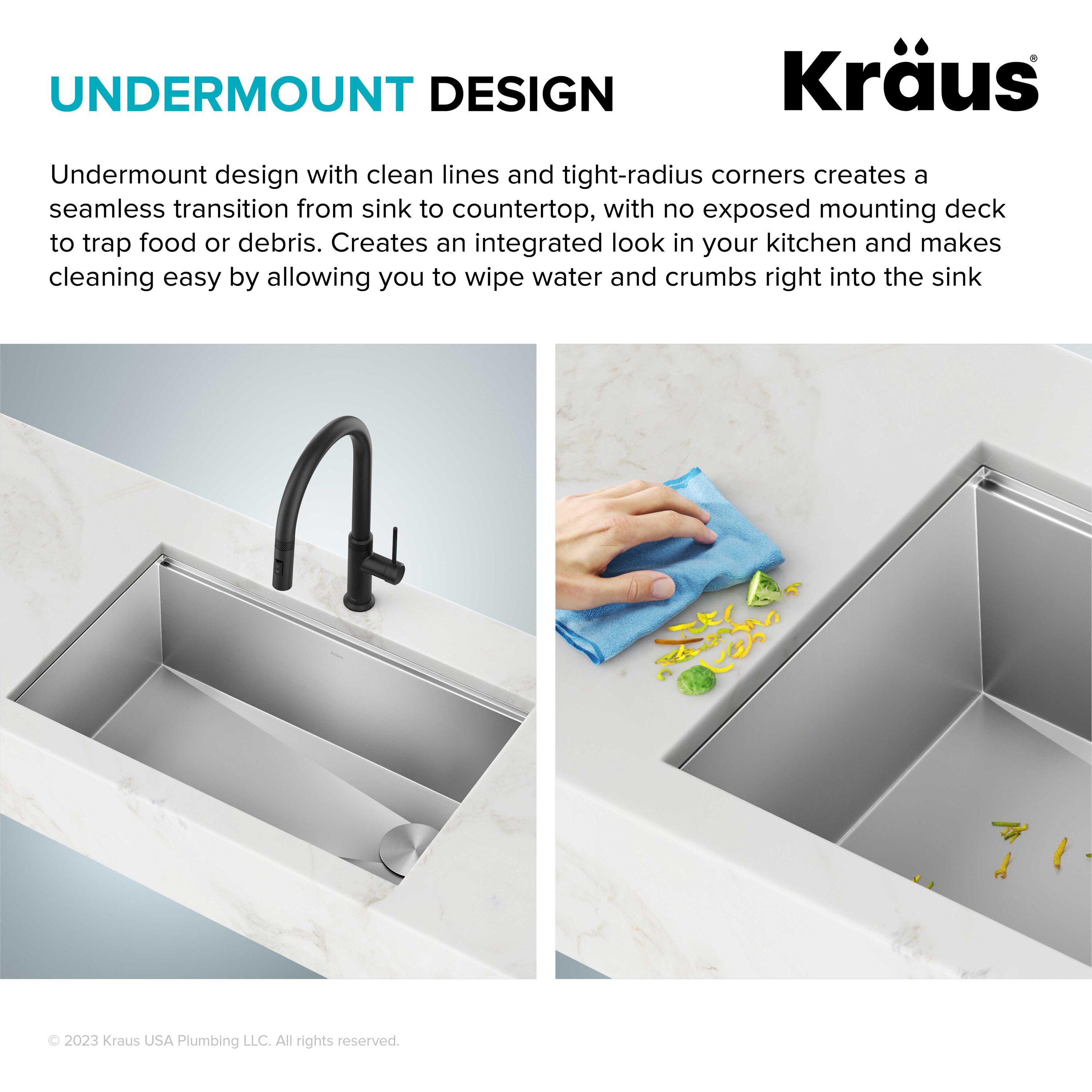 KRAUS Kore™ 36" L Undermount Workstation 16 Gauge Stainless Steel Single Bowl Kitchen Sink with Accessories