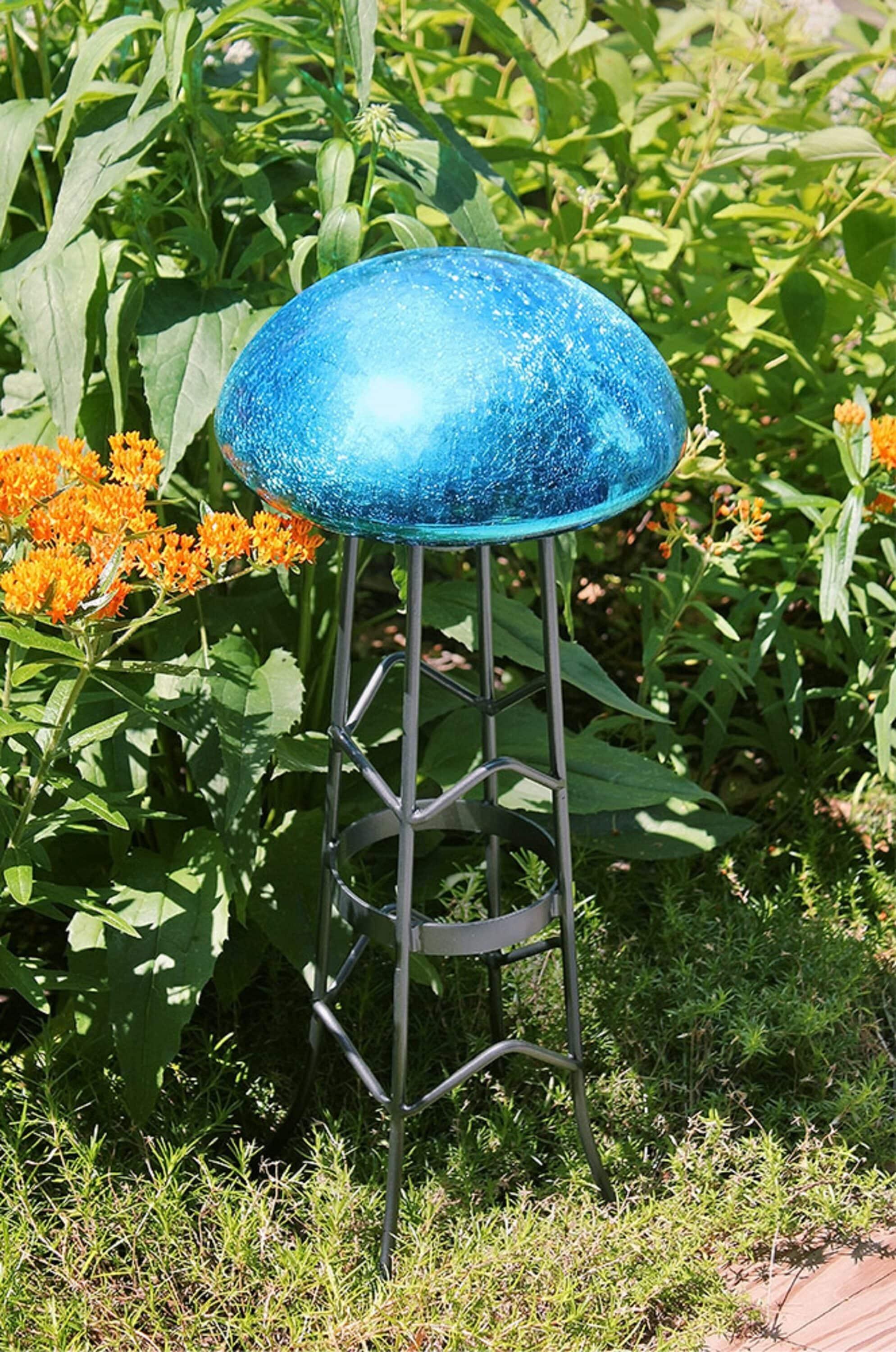 Achla Designs Crackle Glass Garden Toadstool Gazing Ball, 9 Inch, Teal