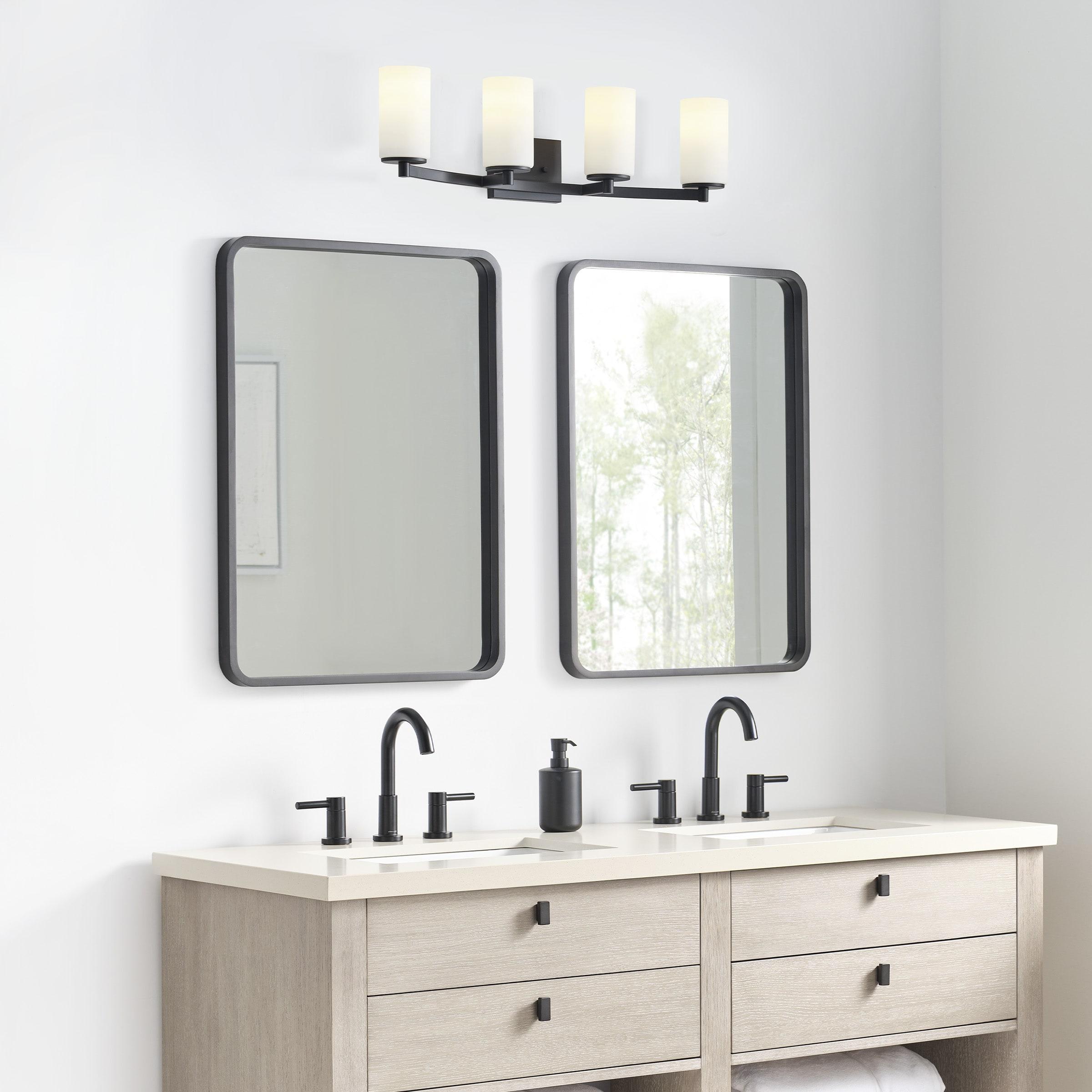 Midnight Black 29" Vanity Light with Etched Glass Shades