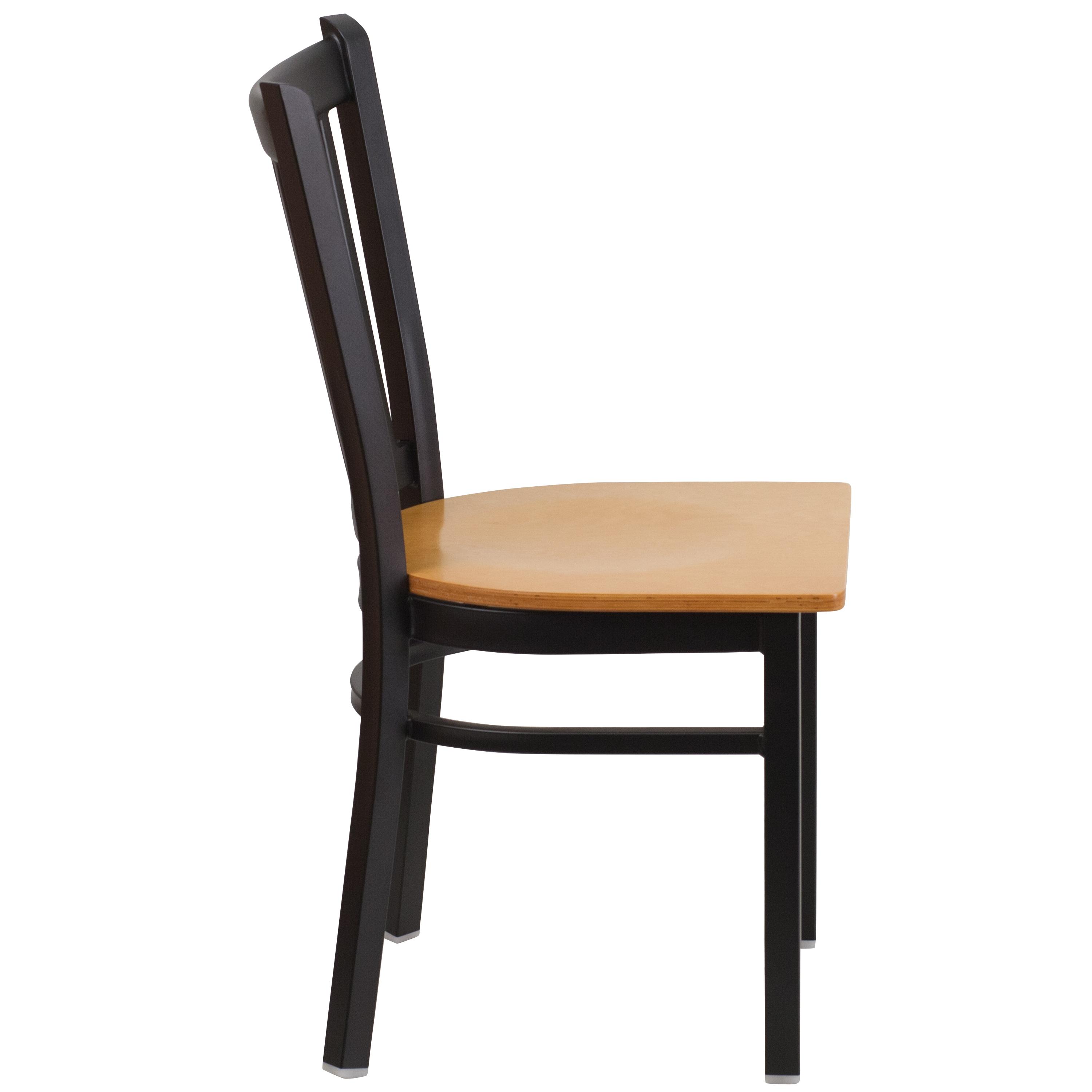 Flash Furniture HERCULES Series Black Vertical Back Metal Restaurant Chair - Natural Wood Seat