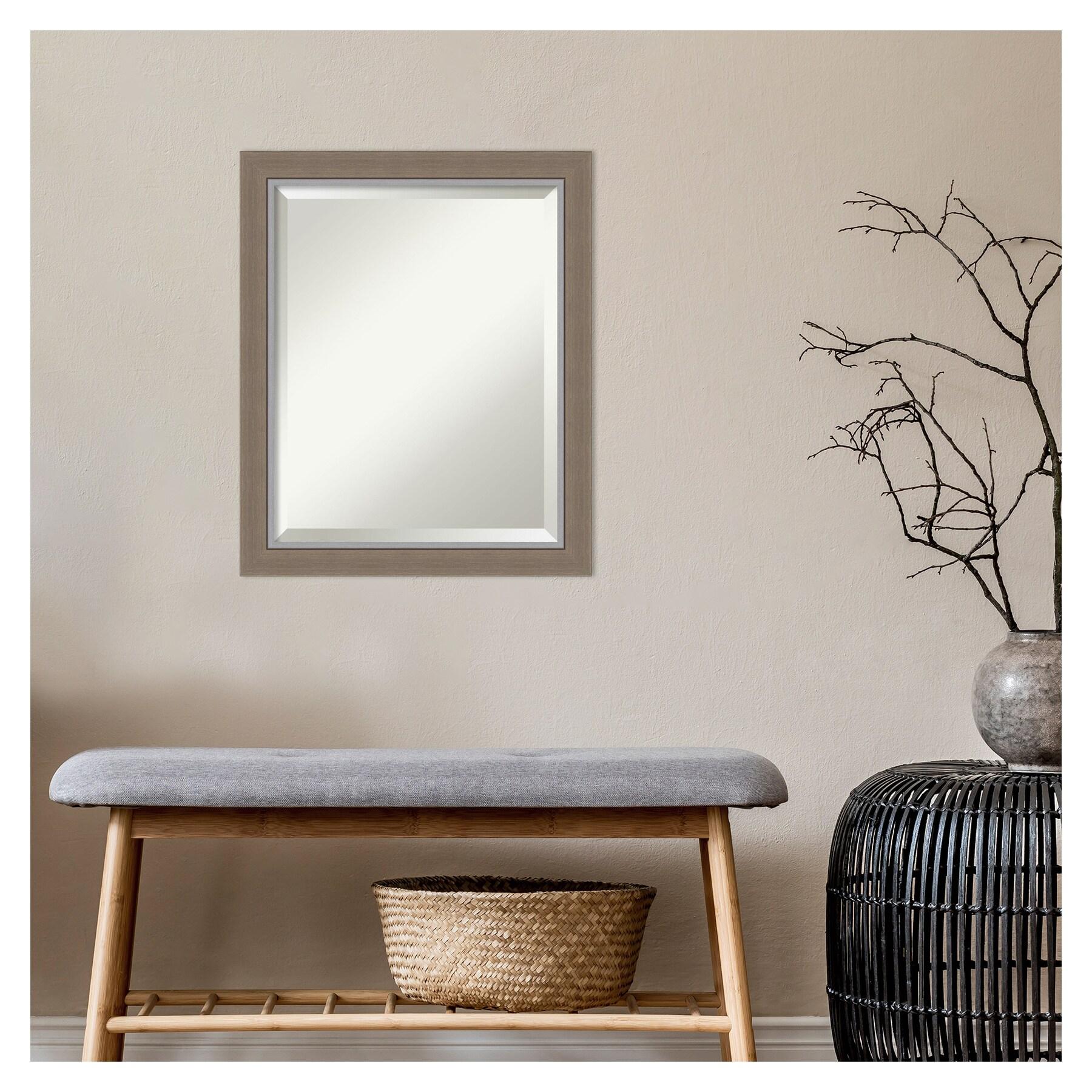 Amanti Art Beveled Bathroom Wall Mirror - Eva Narrow Frame Eva Brown Narrow Outer Size: 19 x 23 in Silver, Brown