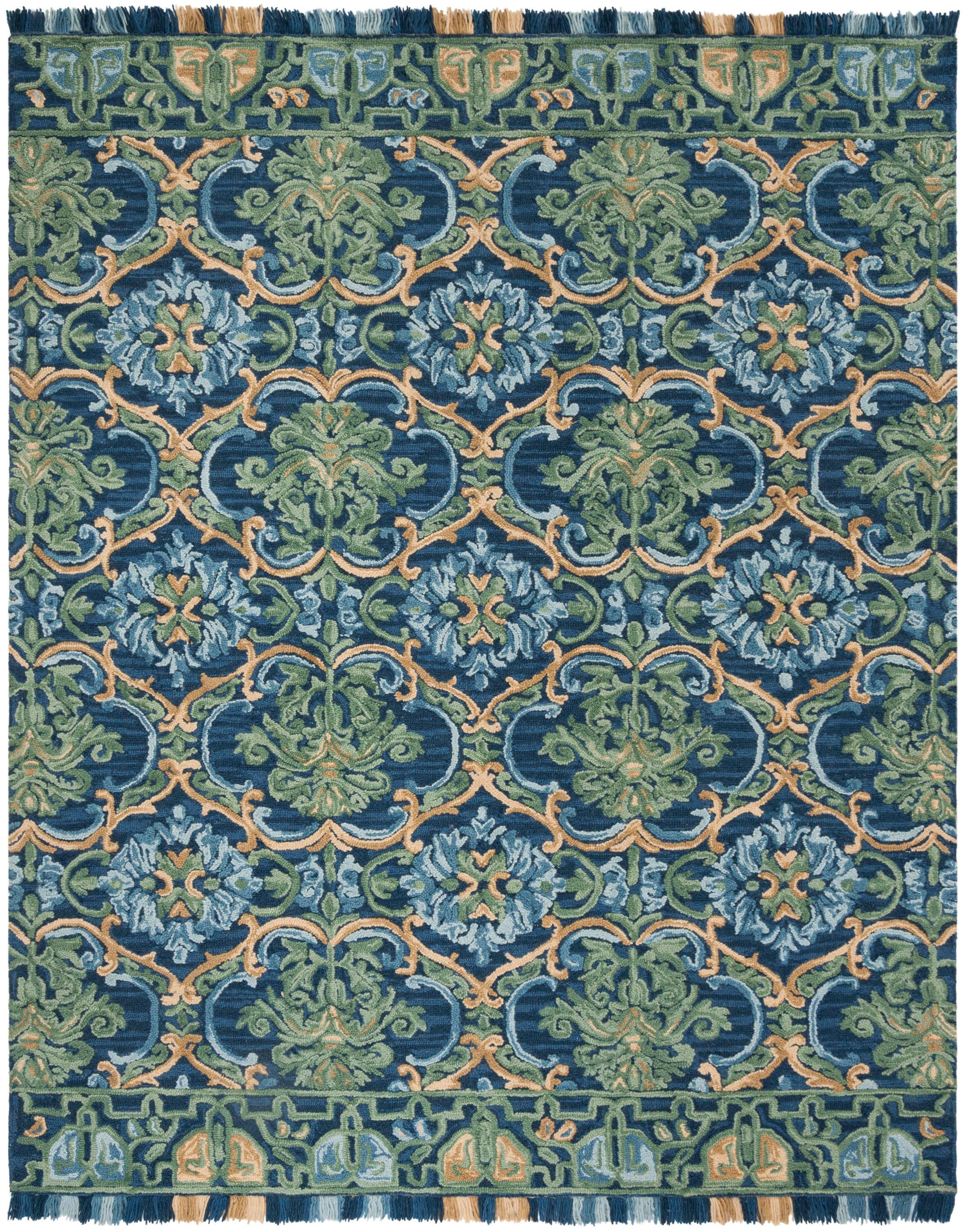 Blossom BLM422 Hand Tufted Area Rug - Navy/Green - 8'9"x11'9" - Safavieh..