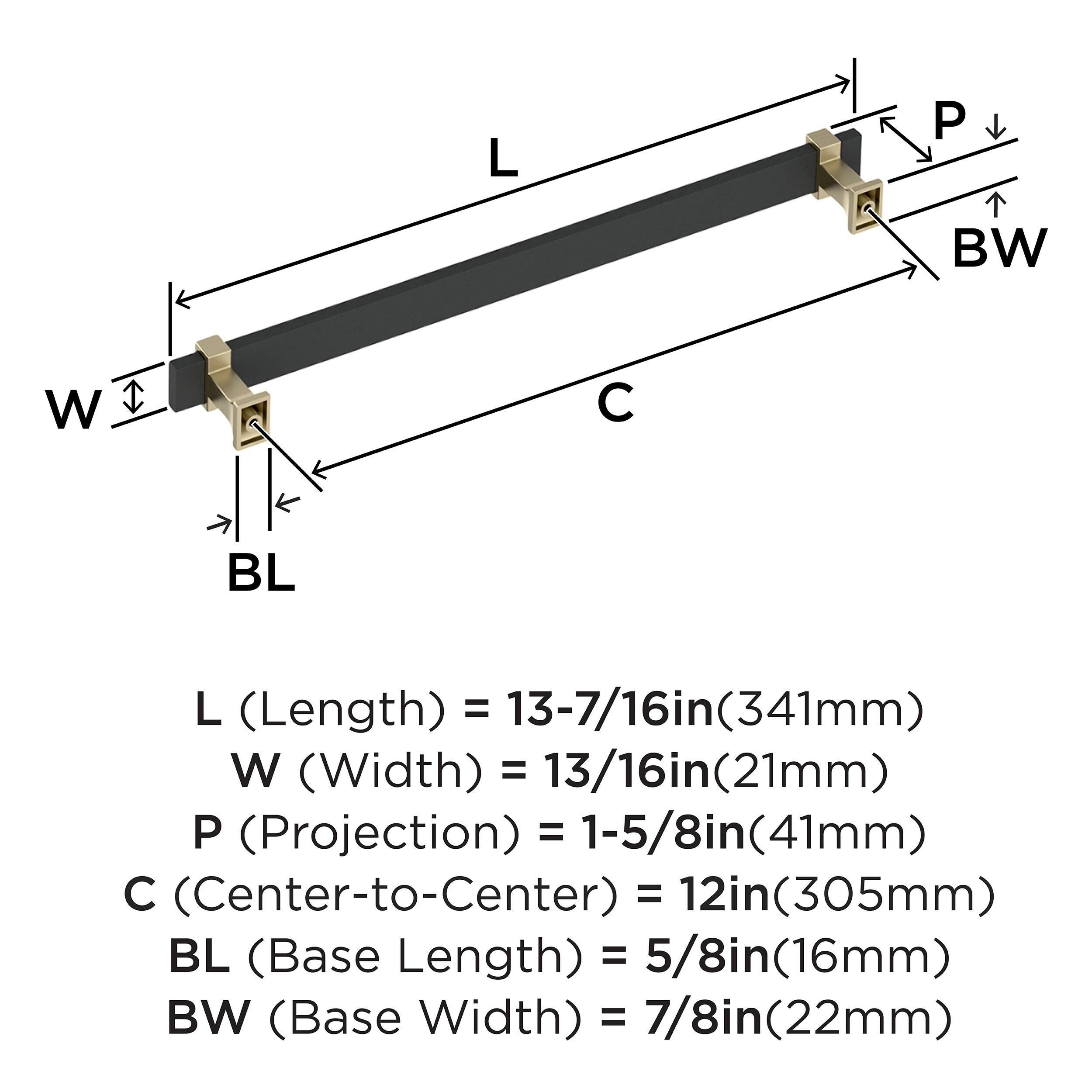 Amerock Overton 12 inch (305mm) Center-to-Center Brushed Matte Black/Golden Champagne Appliance Pull
