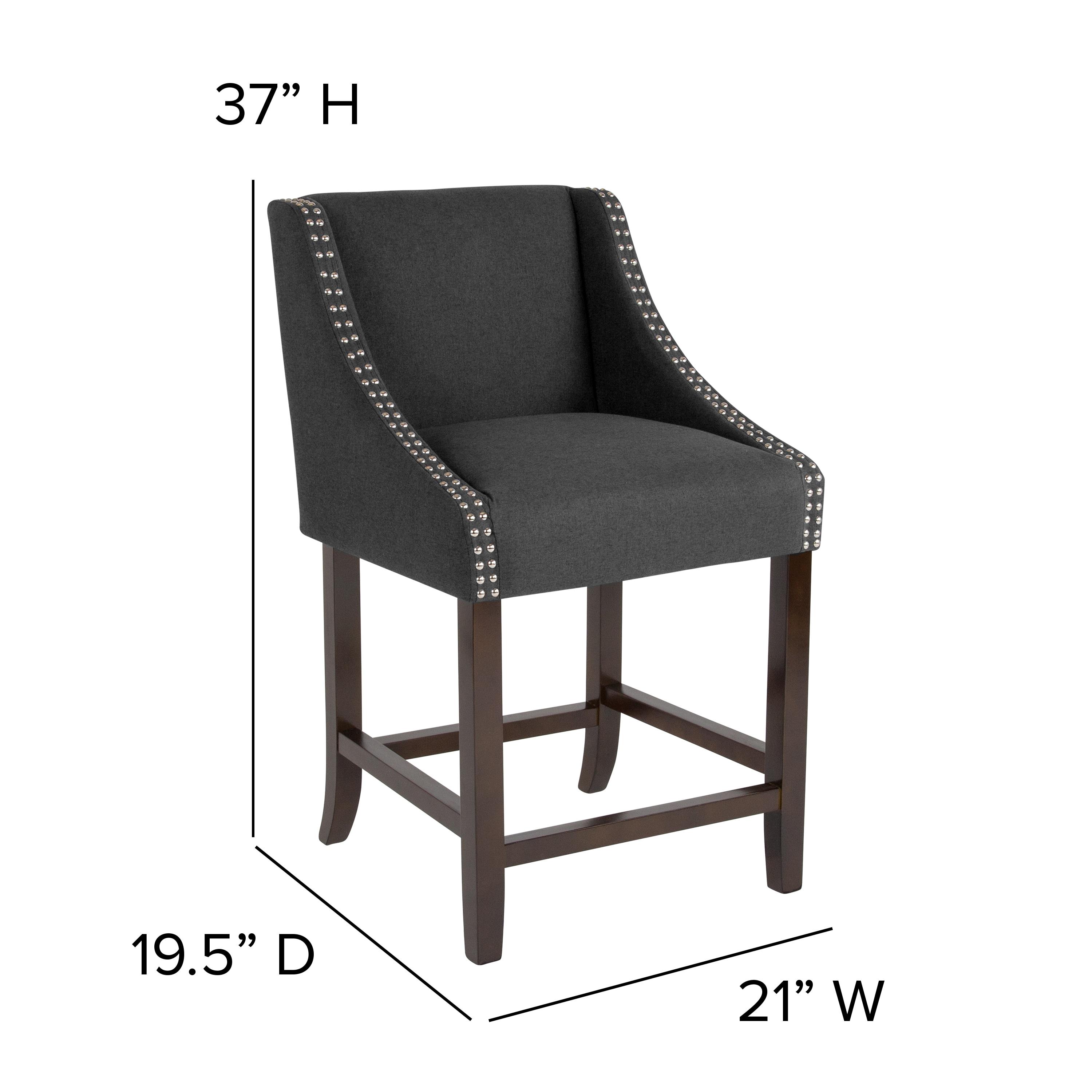 Flash Furniture Carmel Series 24" High Transitional Walnut Counter Height Stool with Accent Nail Trim in Charcoal Fabric