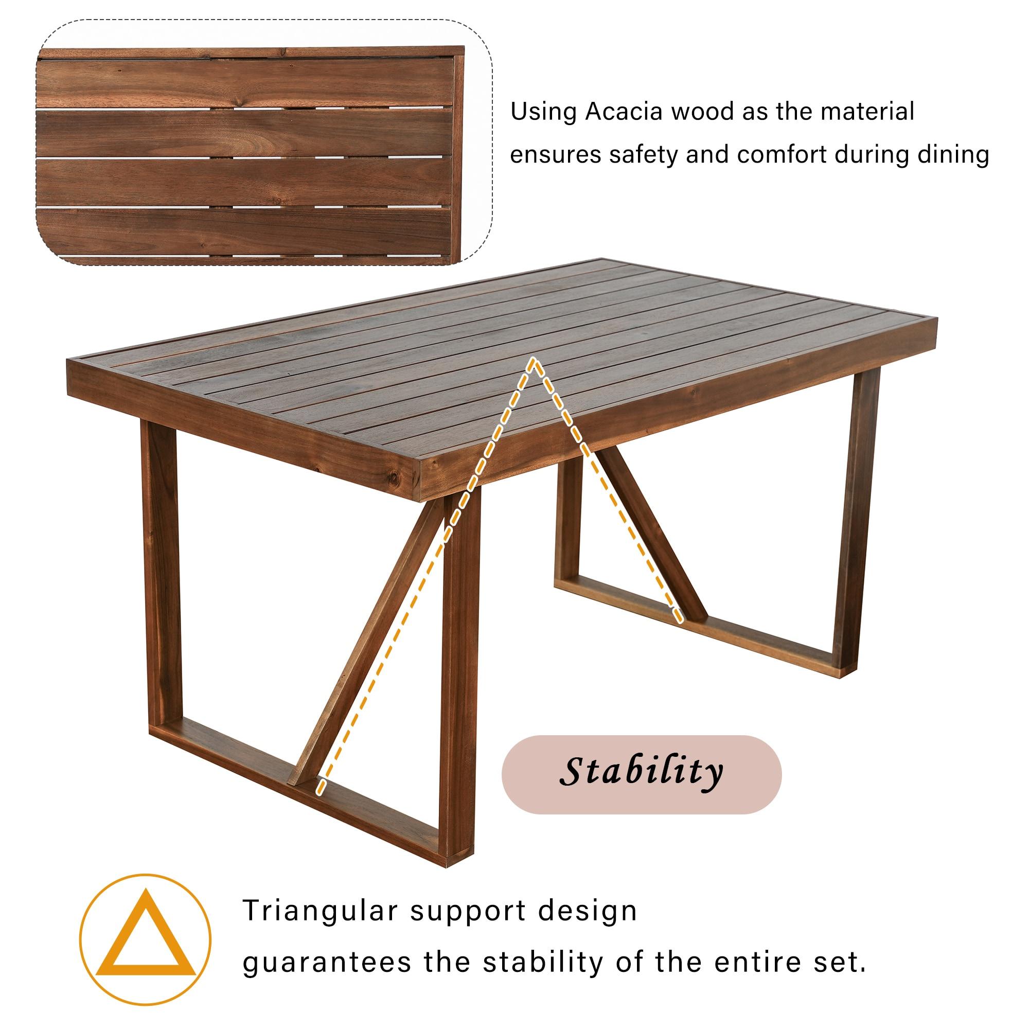 6pcs Outdoor Dining Sets, Patio Furniture Set Acacia Wood Table and Chair, Natural - ModernLuxe
