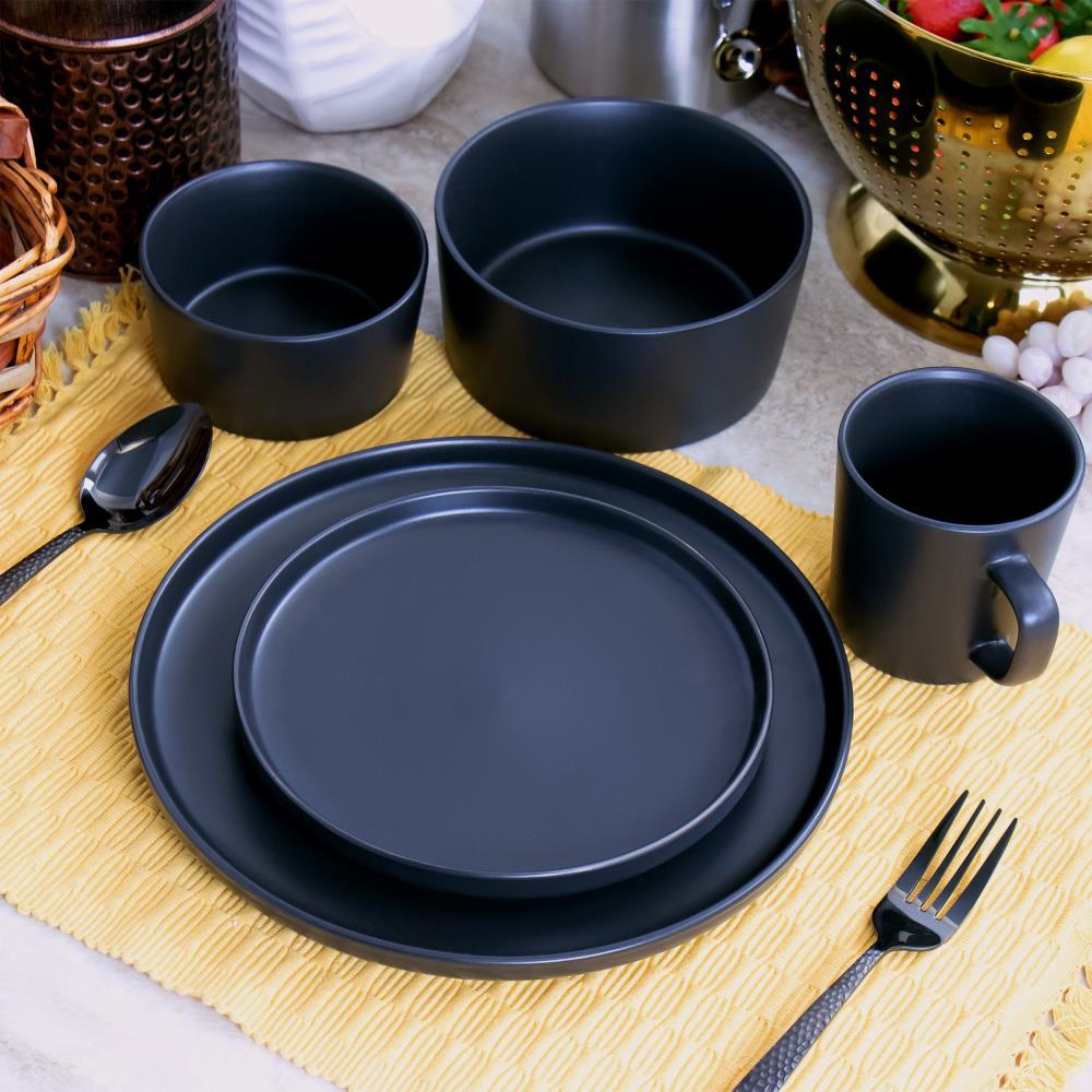 20pc Stoneware Luxmatte Dinnerware Set Black - Elama: Dishware Set, Service for 4, Includes Plates & Bowls